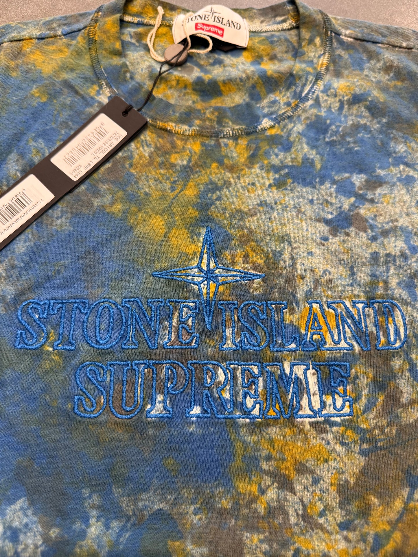 FW20 SUPREME STONE ISLAND EMBROIDERED LOGO S/S TOP - DARK BLUE (NWT)