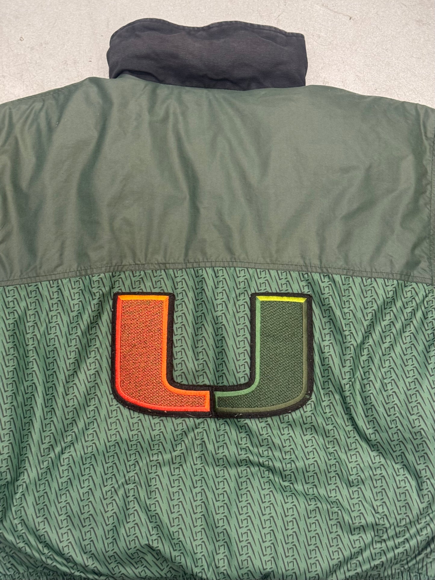 90S NIKE TEAM SPORTS UNIVERSITY OF MIAMI FOOTBALL FULL ZIP DOWN JACKET