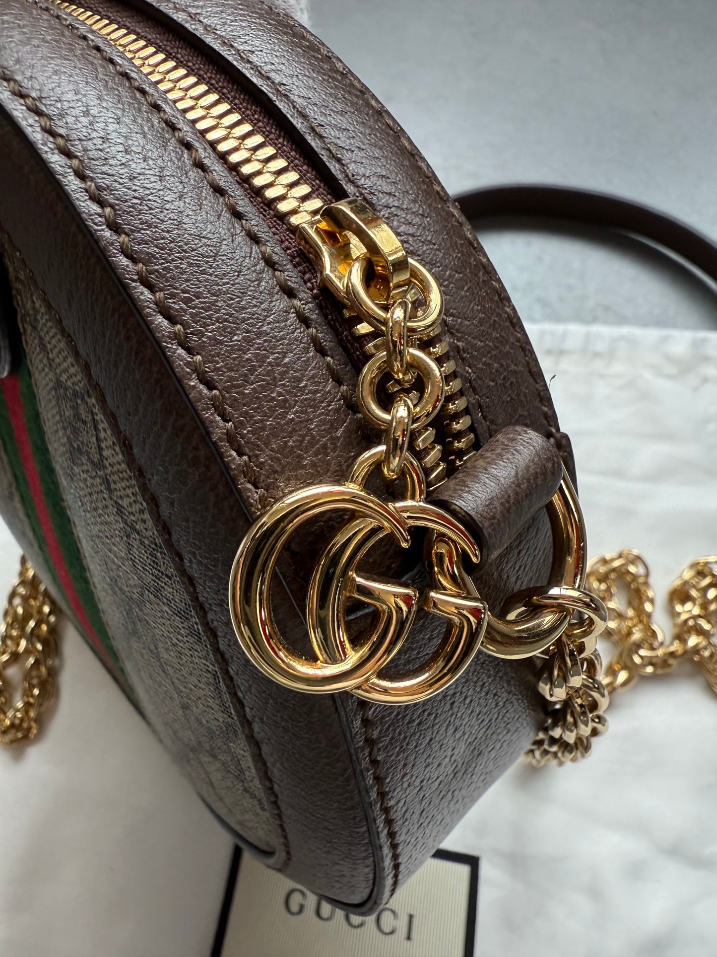 GUCCI GG-SUPREM OPHIDIA ROUND CROSSBODY BAG - BROWN (NEW WITH DUSTBAG) (TANIA)