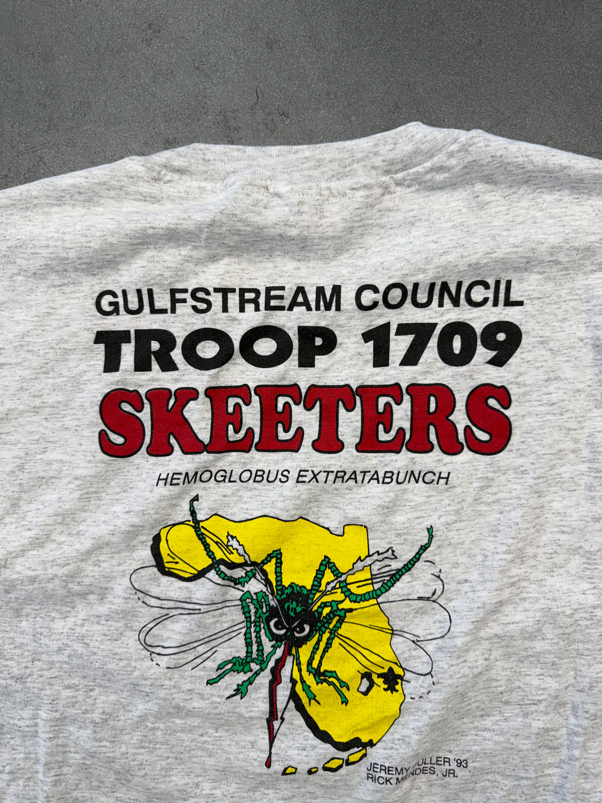 1993 NATIONAL JAMBOREE GULFSTREAM COUNCIL TROOP 1709 SKEETERS TEE (HANES HEAVYWEIGHT 50/50 TAG)
