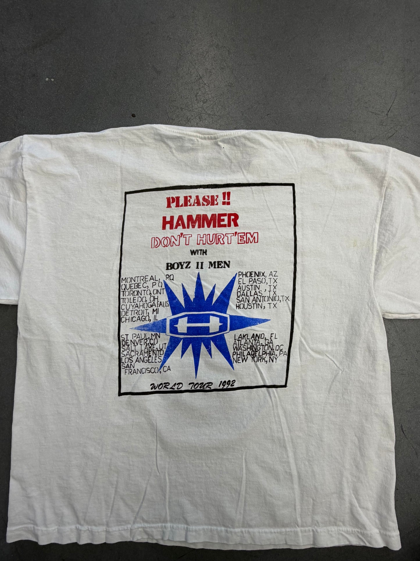 1992 MC HAMMER AND BOYZ II MEN DON'T HURT 'EM WORLD TOUR TEE (COTTON STUFF TAG)