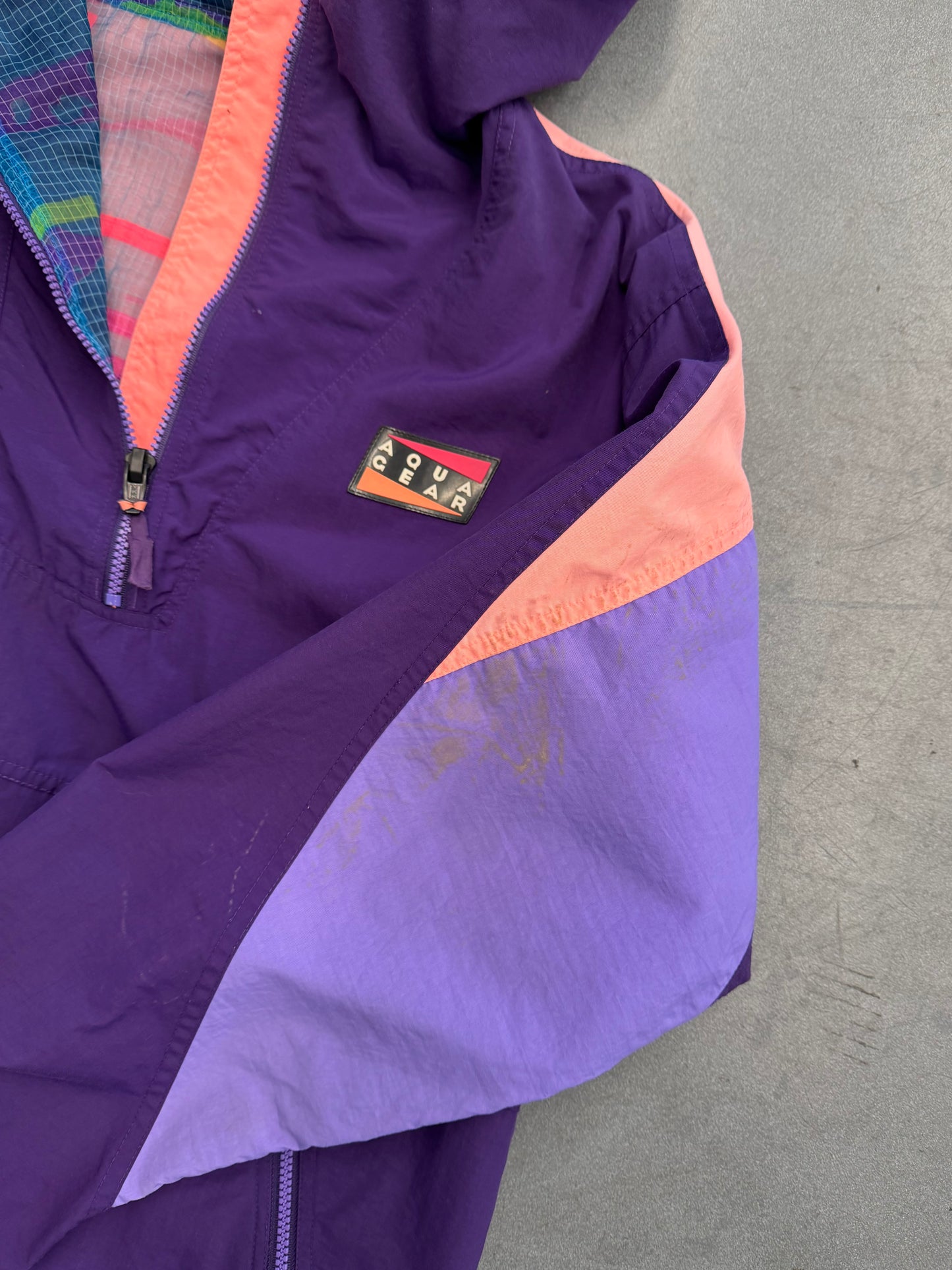 ‘90s NIKE REVERSIBLE AQUA GEAR MULTI GEAR QUARTER ZIP COLOFUL WINDBREAKER