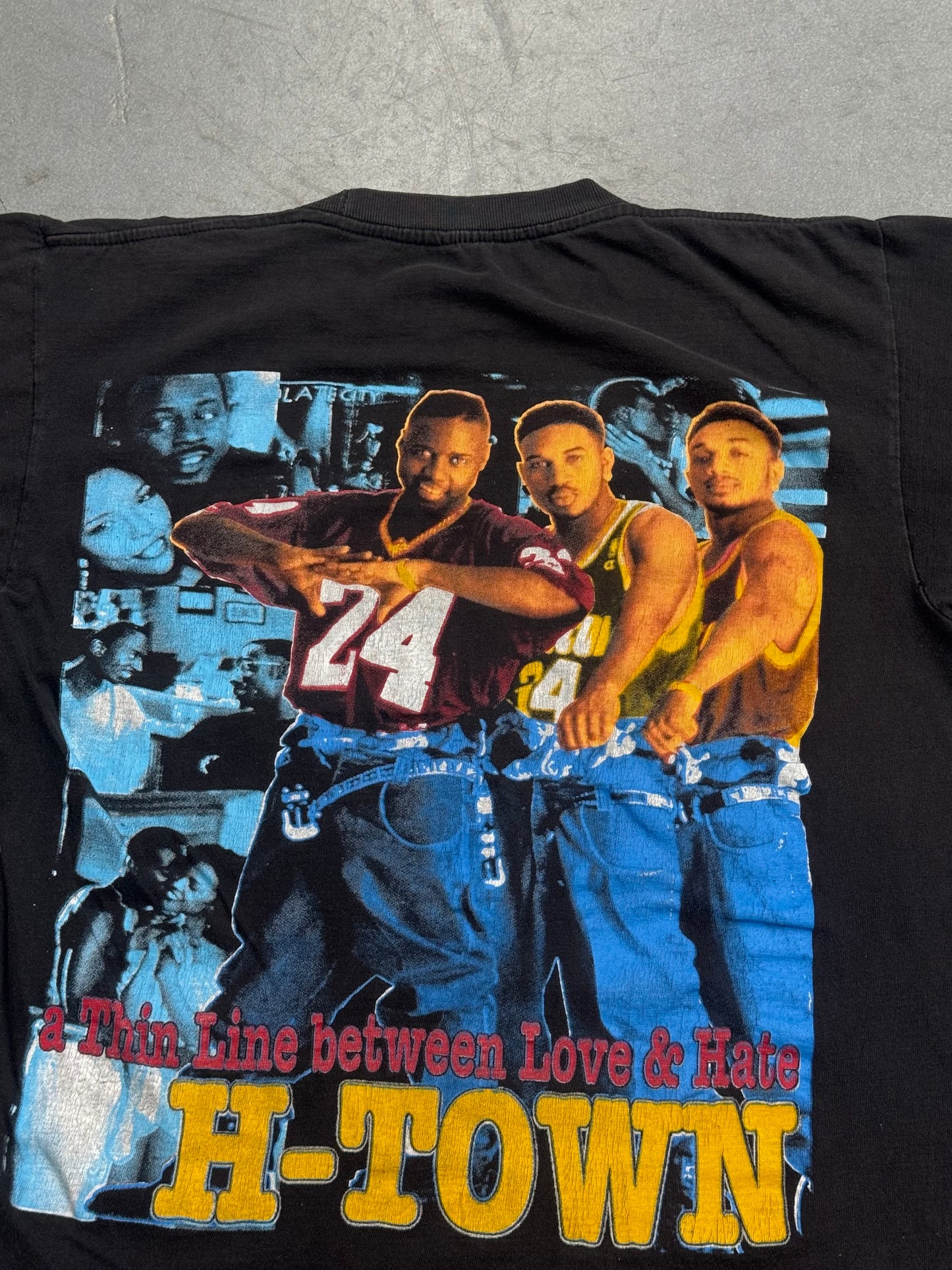 90S BOOTLEG "A THIN LINE BETWEEN LOVE & HATE" RAP-STYLE TEE (FADED TAG)