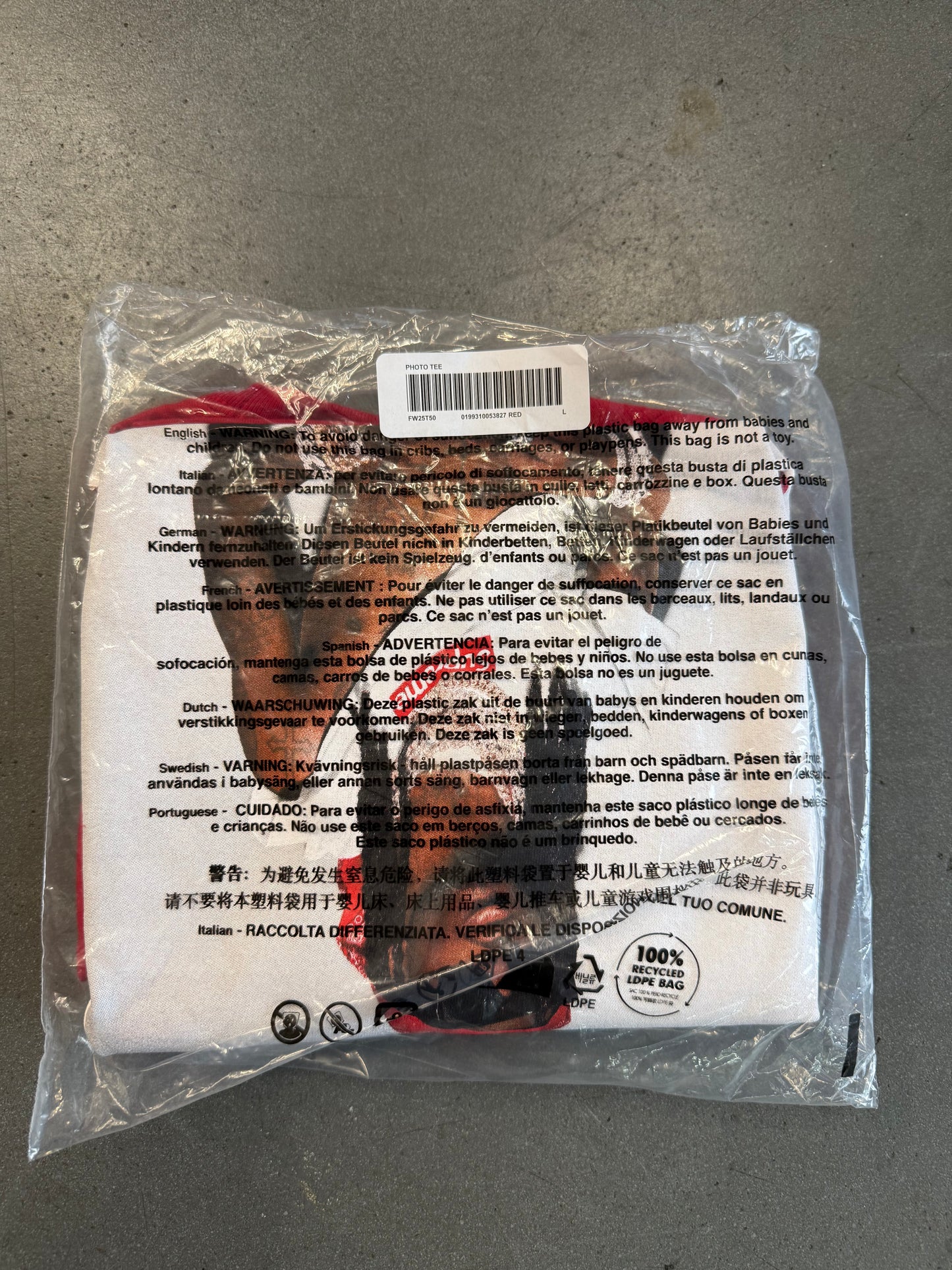 FW25 SUPREME PLAYBOI CARTI PHOTO TEE - RED (L) (NEW)