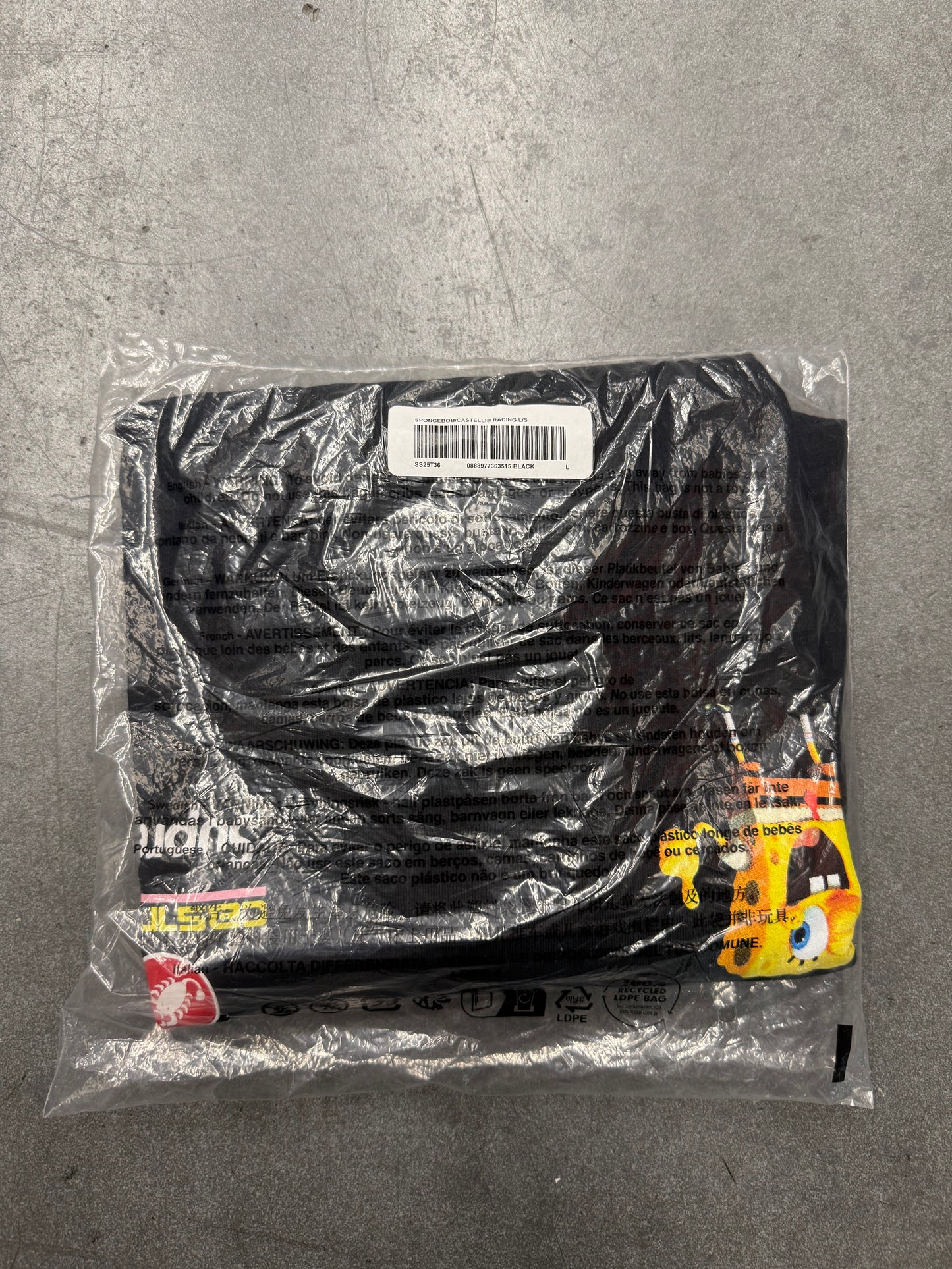 SS25 SUPREME SPONGEBOB CASTELLI RACING LONG SLEEVE TEE BLACK - LARGE