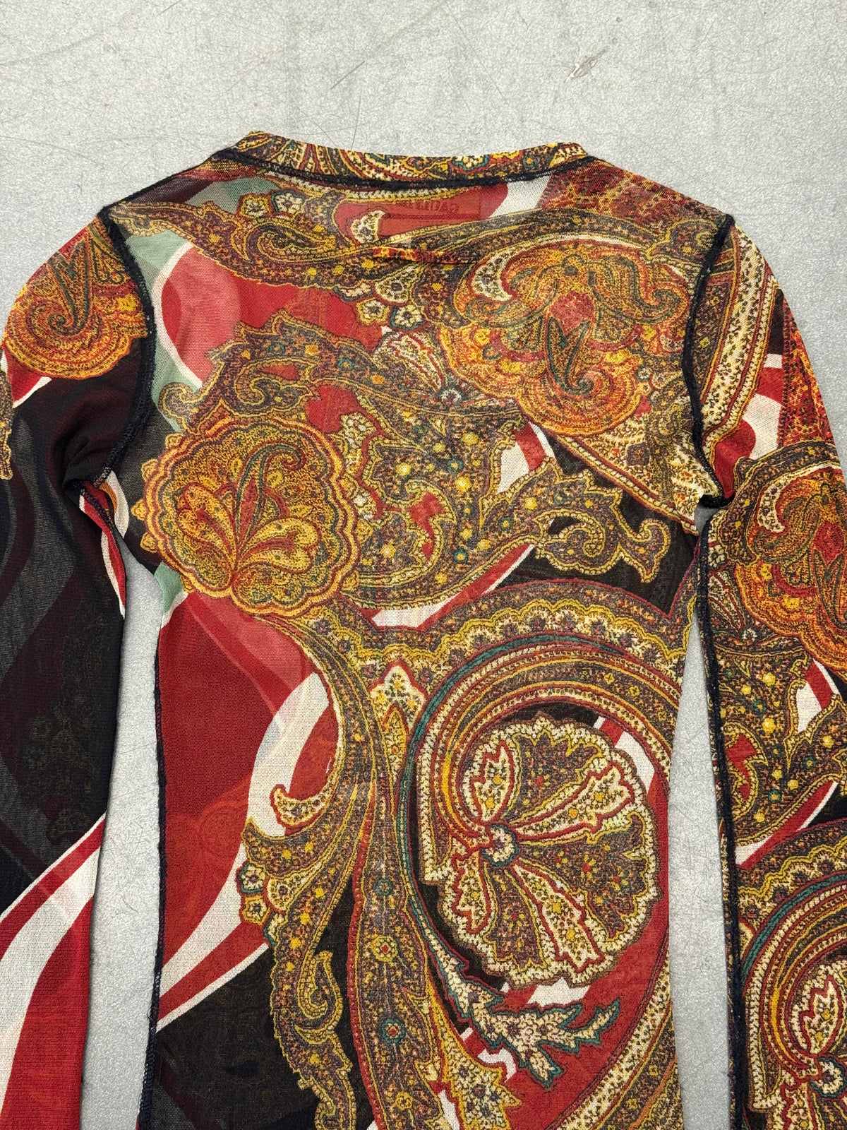 90'S JEAN PAUL GAULTIER WOMENS MULTICOLOR PAISLEY PRINT MESH TOP