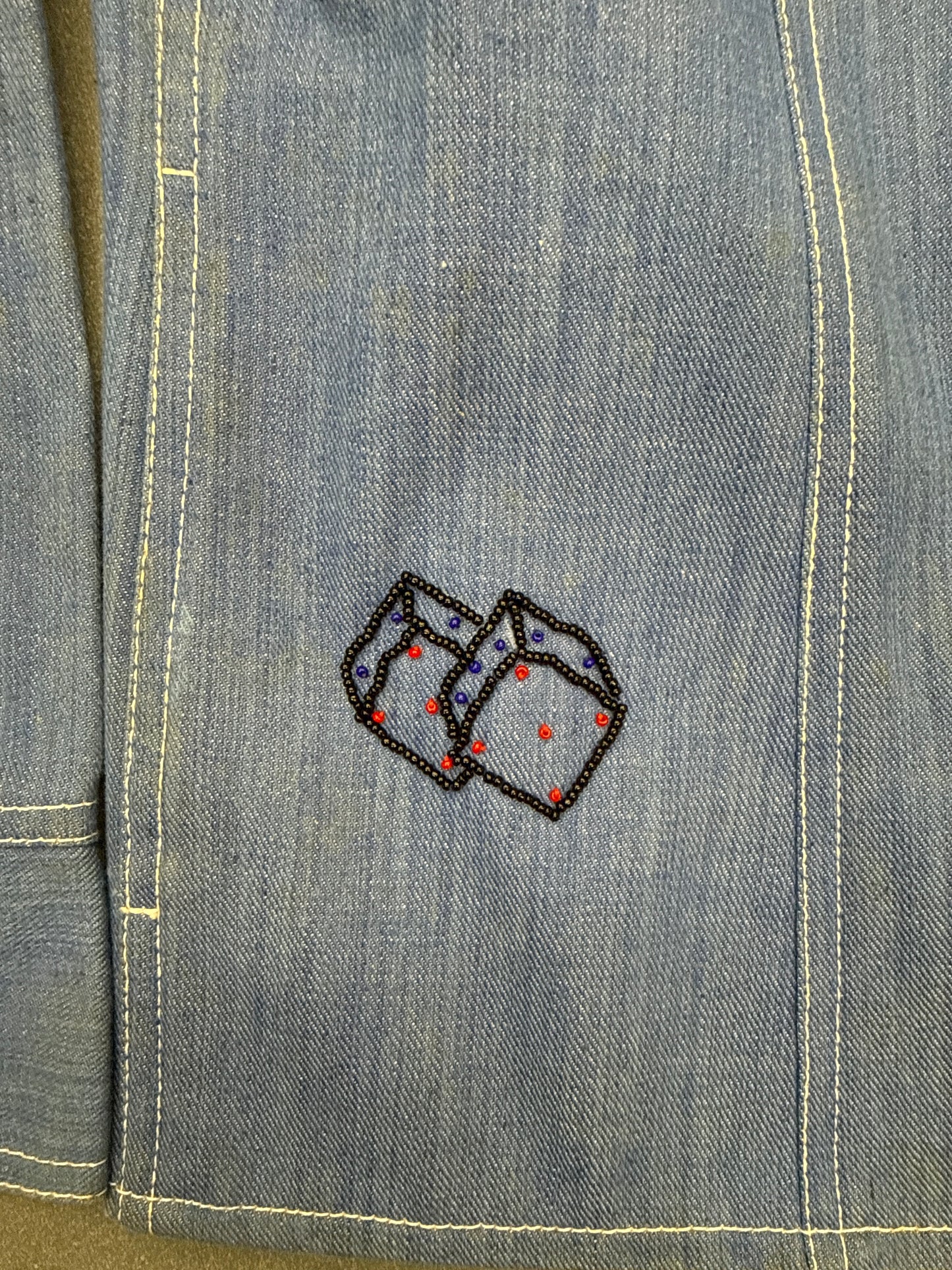 70S QUEEN OF HEARTS BEADED BUTTON-UP DENIM SHIRT (ARLEEN TAG)