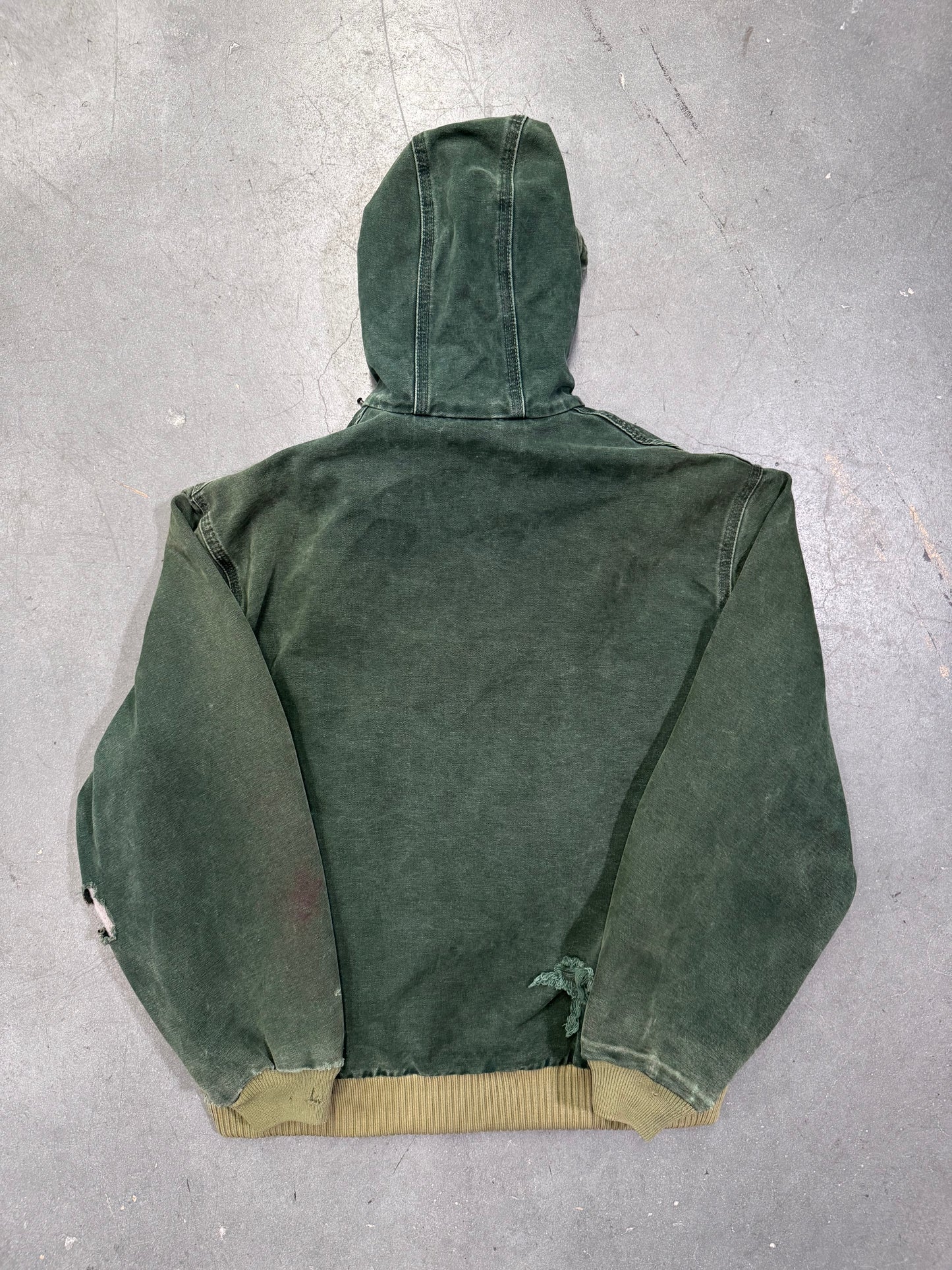 2000'S CARHARTT INSULATED CANVAS HOODIE - DARK GREEN (GREEN WAIST CUFF) (J130SPC L)