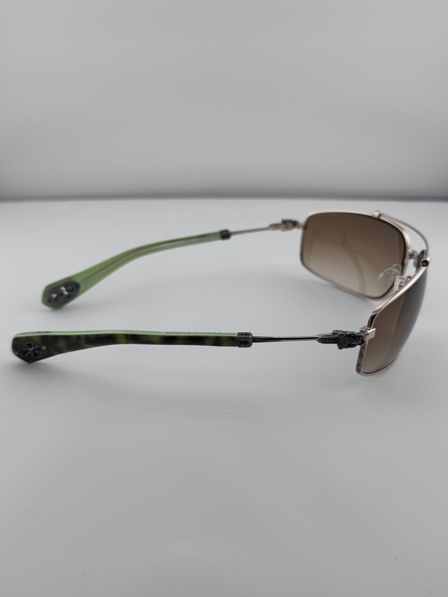 CHROME HEARTS ‘BONED’ LIGHT GREEN TORTOISE SUNGLASSES (WITH CASE)