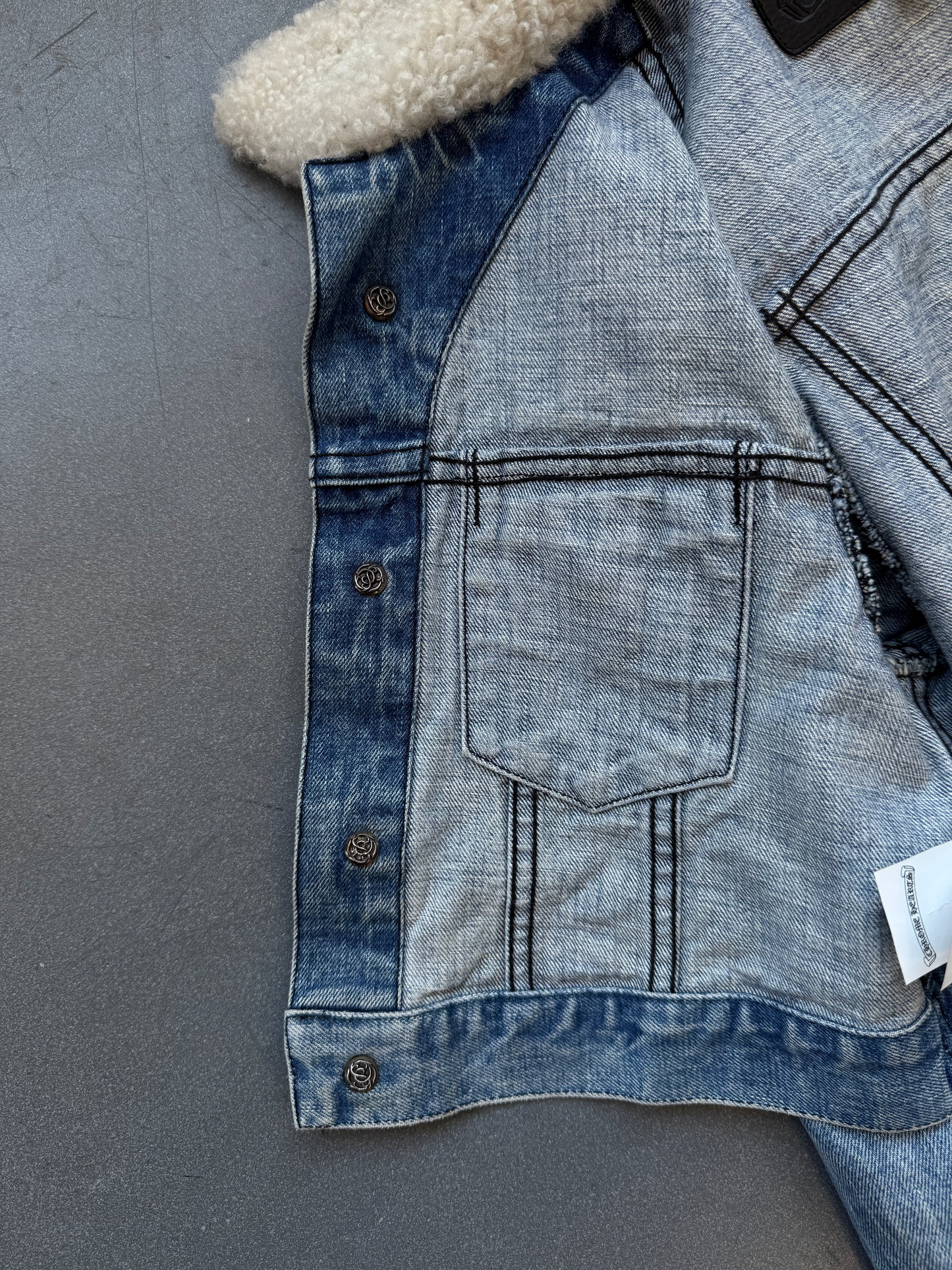 CHROME HEARTS SHEARLING BLUE DENIM WOMEN'S JACKET (M)
