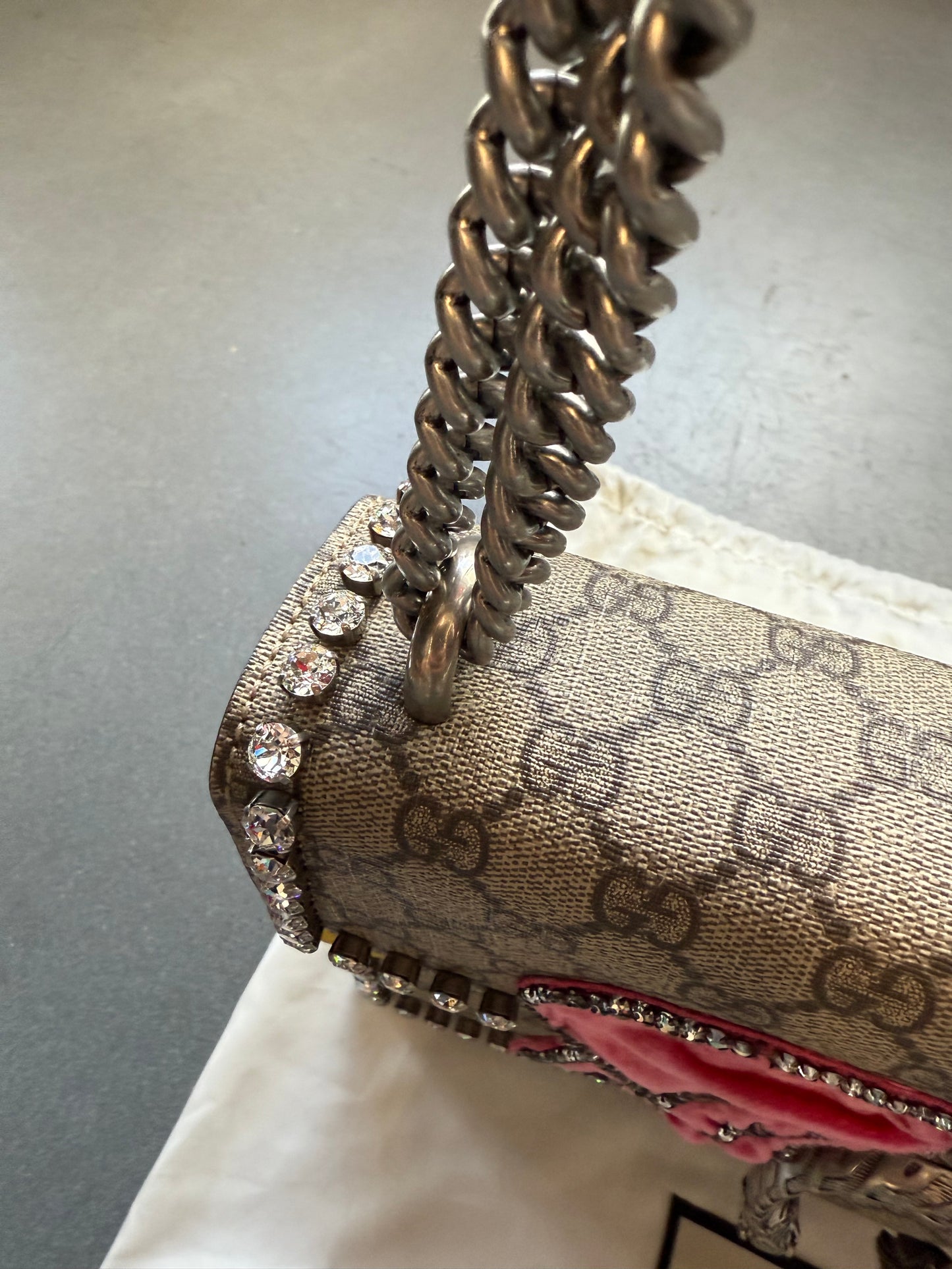 GUCCI DIONYSUS CRYSTAL PINK BOW HANDBAG - GG-SUPREM (PRE-OWNED WITH DUSTBAG) (TANIA)