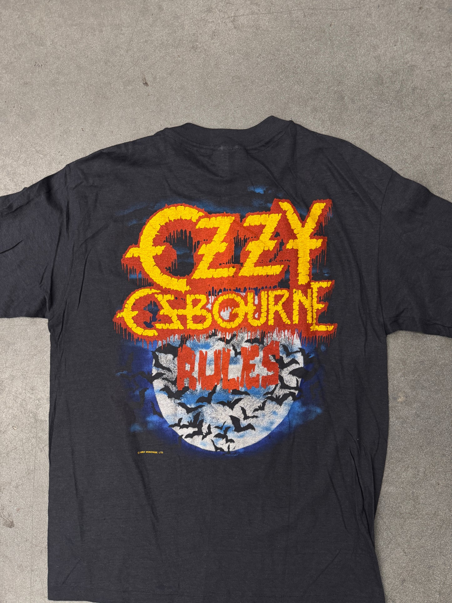 1984 OZZY OZBOURNE RULES HOWL AT THE MOON MONOWISE PROMO TEE (HANES TAG)