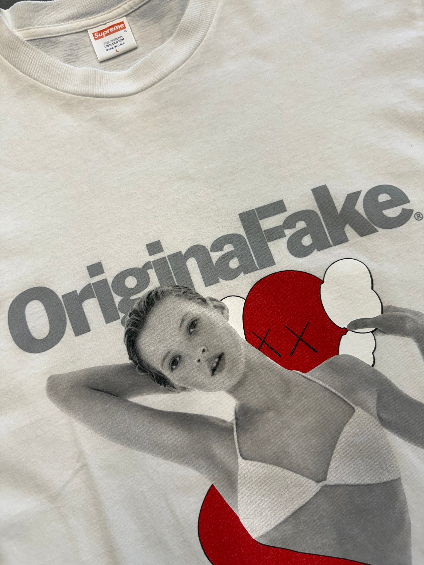 2008 SUPREME ORIGINAL FAKE KAWS KATE MOSS 10TH ANNIVERSARY TEE