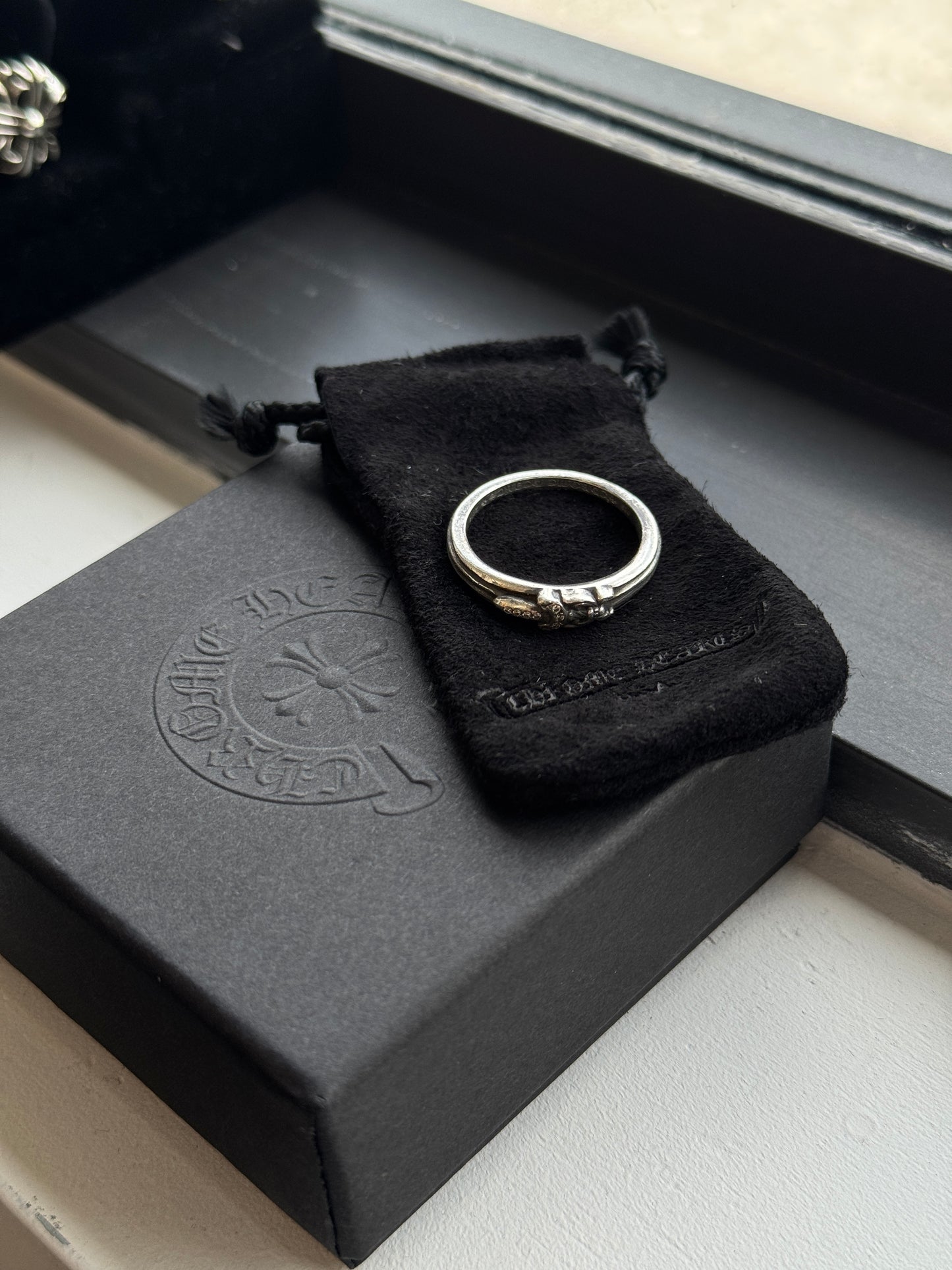 CHROME HEARTS DIAMOND BABY DAGGER SILVER RING (SIZE 12) (5.8 GRAMS)