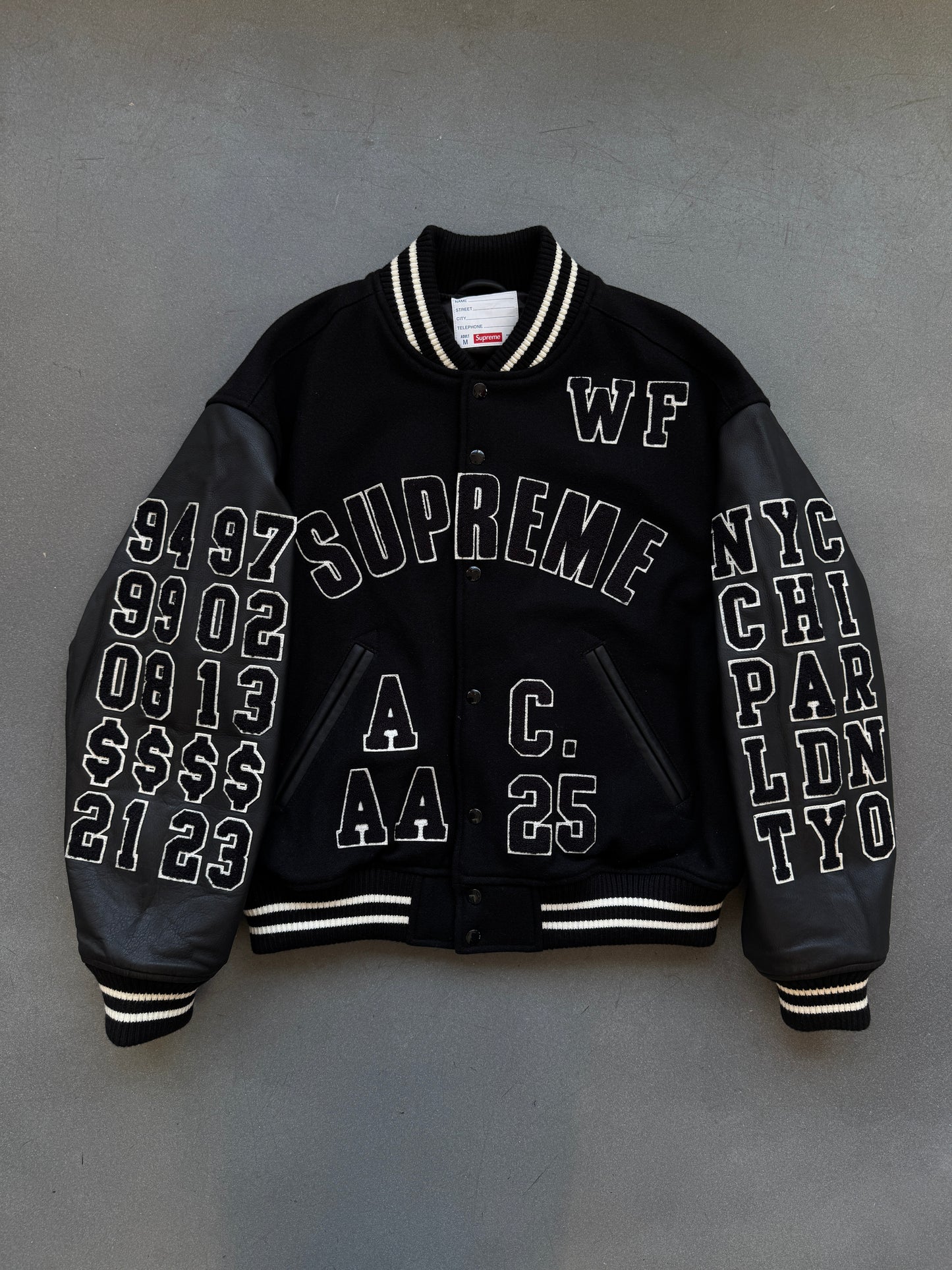 SS25 SUPREME PRAISES VARSITY JACKET 'BLACK' (NEW) (M)