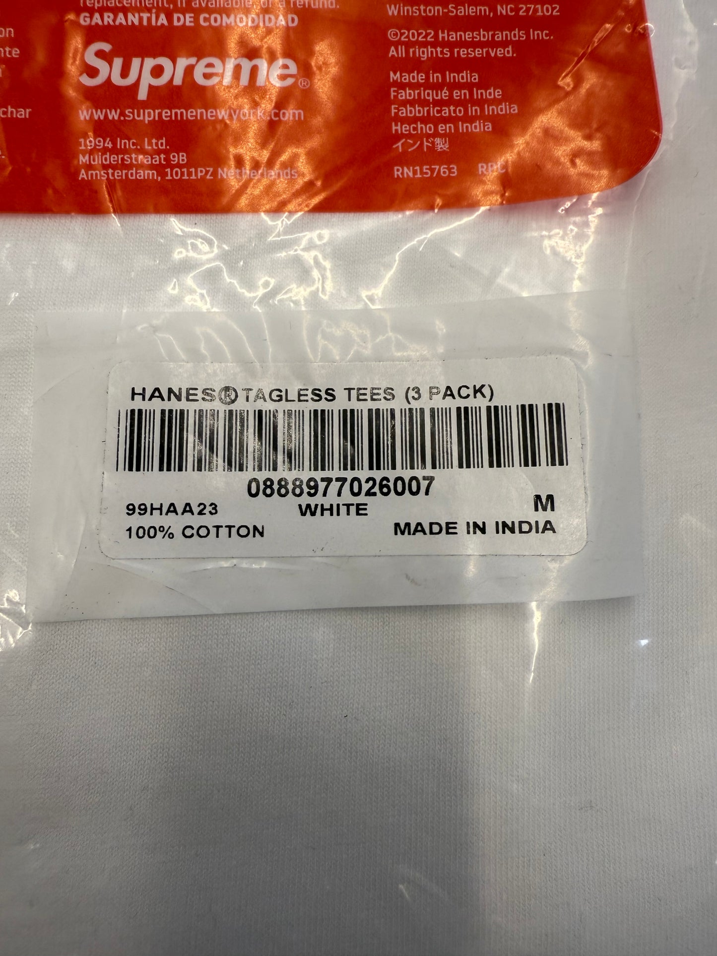 SUPREME HANES TAGLESS T-SHIRTS WHITE 3 PACK (M)