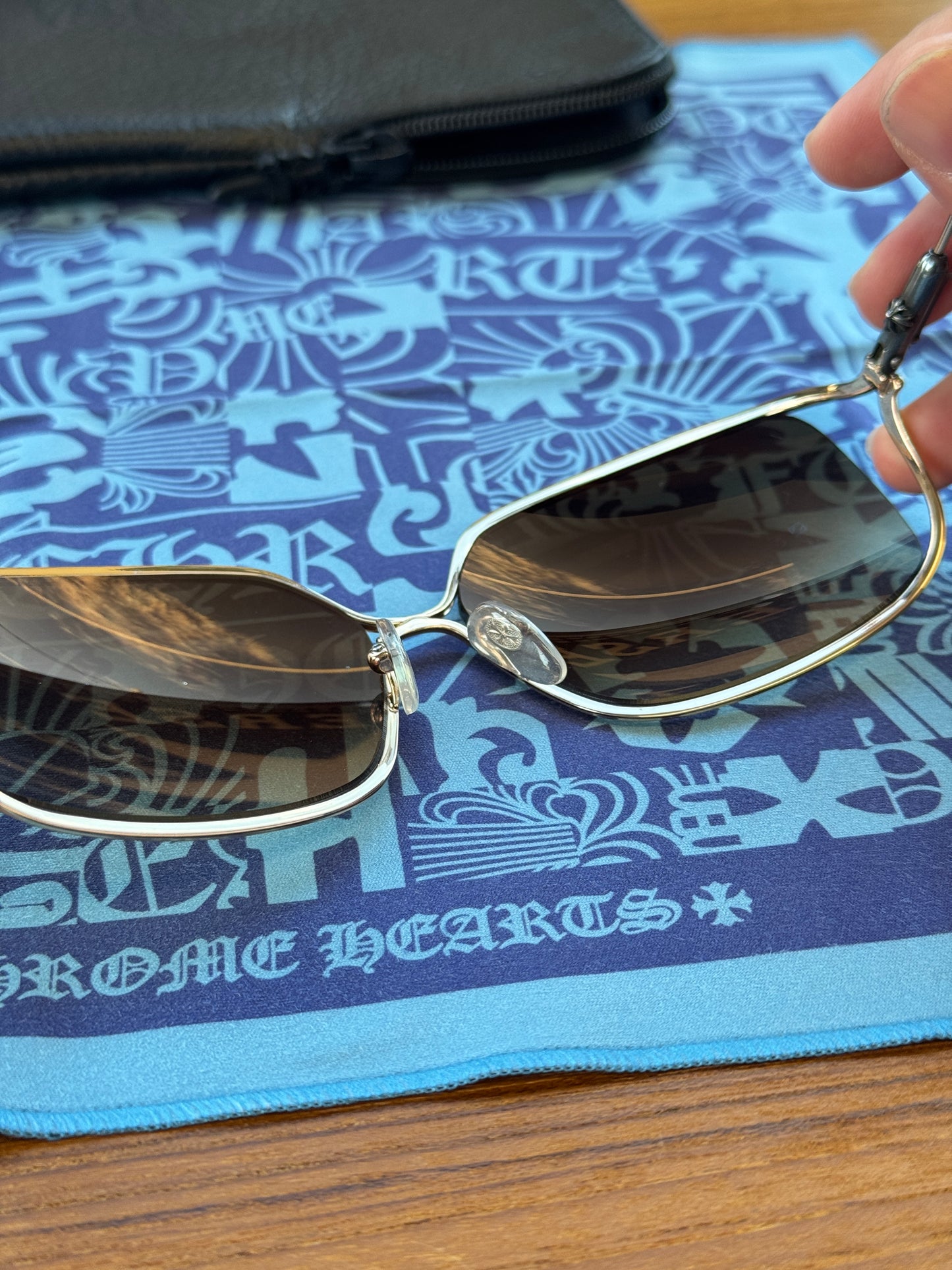 CHROME HEARTS BUTTFLUX SUNGLASSES (SILVER + LEATHER HANDLES)