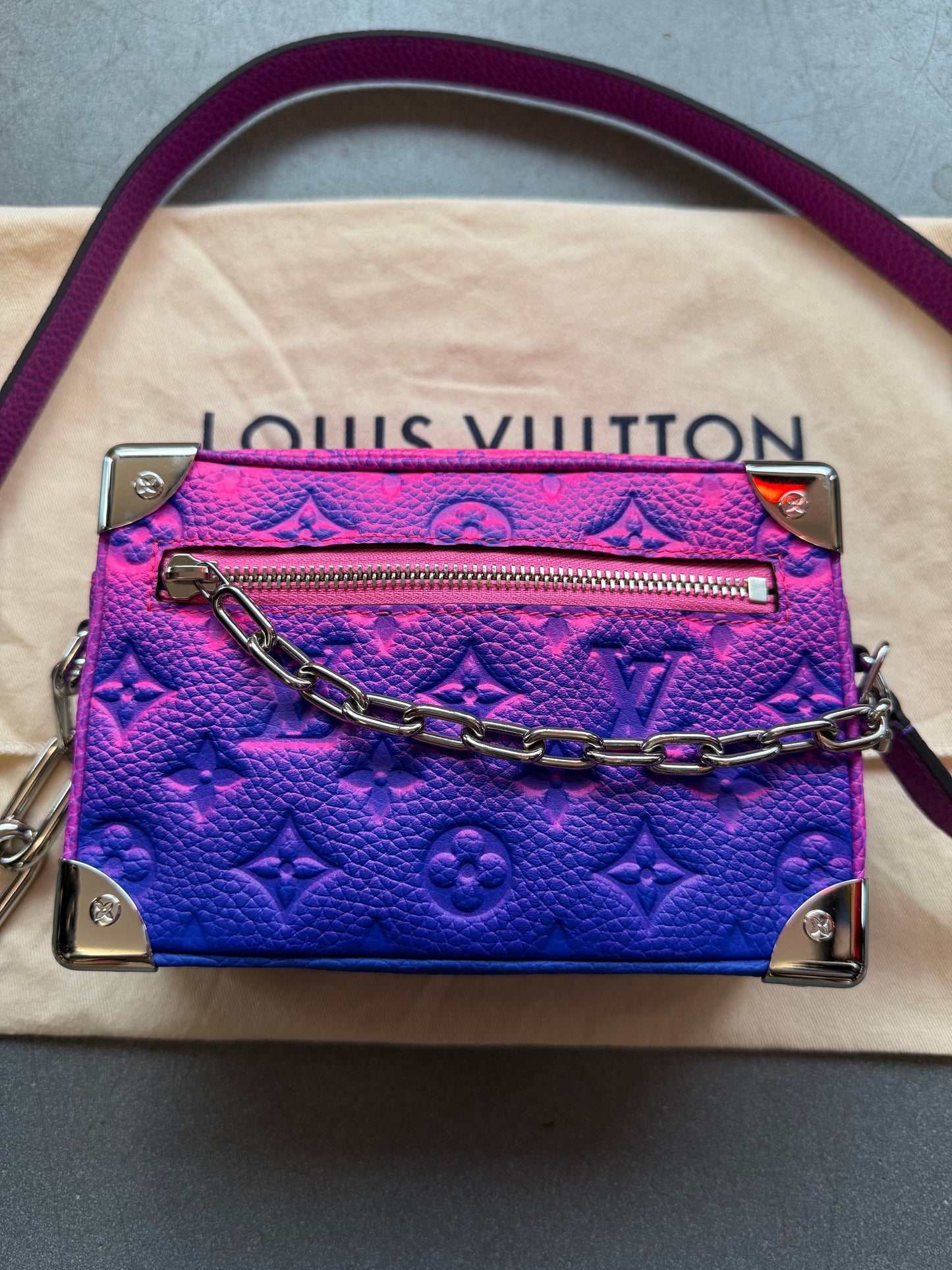 SS22 LOUIS VUITTON MINI SOFT TRUNK CHAIN BAG - TAURILLON ILLUSION BLUE/PINK (NEW WITH DUSTBAG) (TANIA)