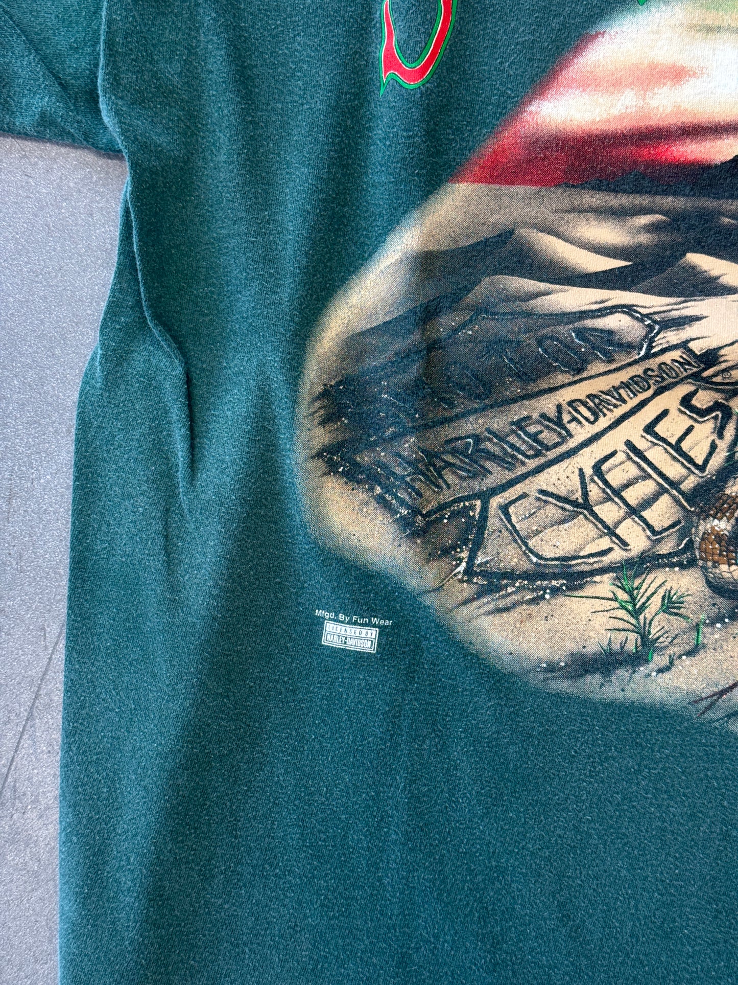 90'S HARLEY-DAVIDSON SIDE WINDER DESERT TEE (HARLEY-DAVIDSON TAG) - GREEN