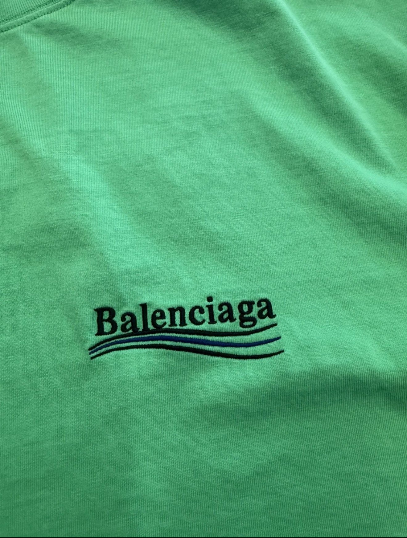 BALENCIAGA POLITICAL CAMPAIGN EMBROIDERED TEE EMERALD GREEN SMALL NWT