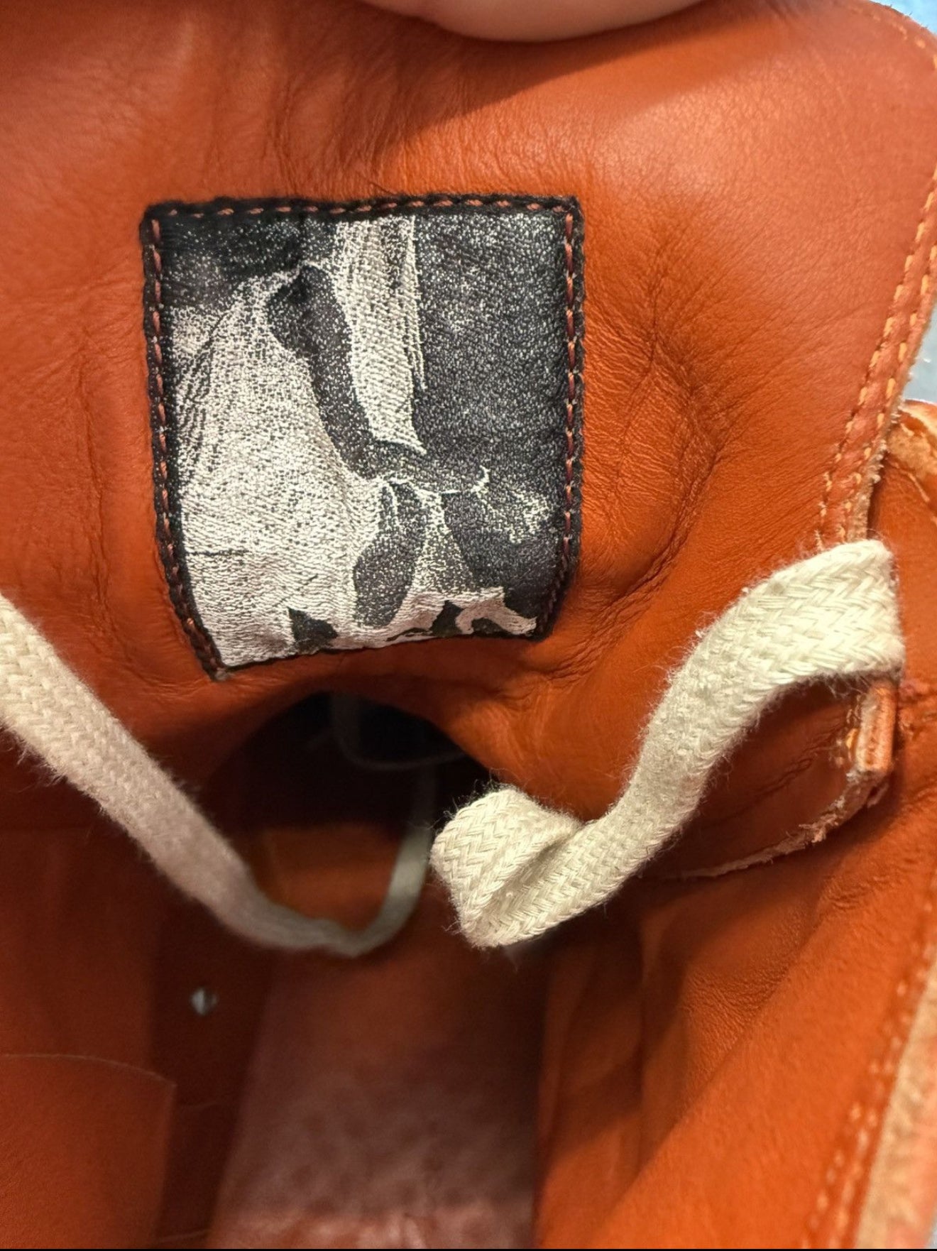 SIZE 45 RICK OWENS ORANGE RAMONE MAINLINE ORANGE LEATHER HIGH TOP (PRE-OWNED, NO BOX)