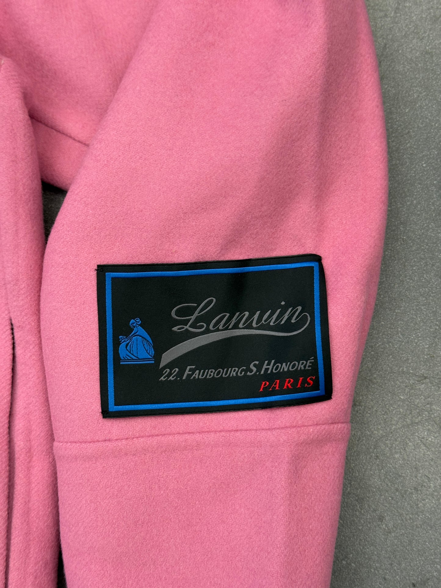 LANVIN SIGNATURE PATCH WOOL JUMBO PEA COAT - PINK