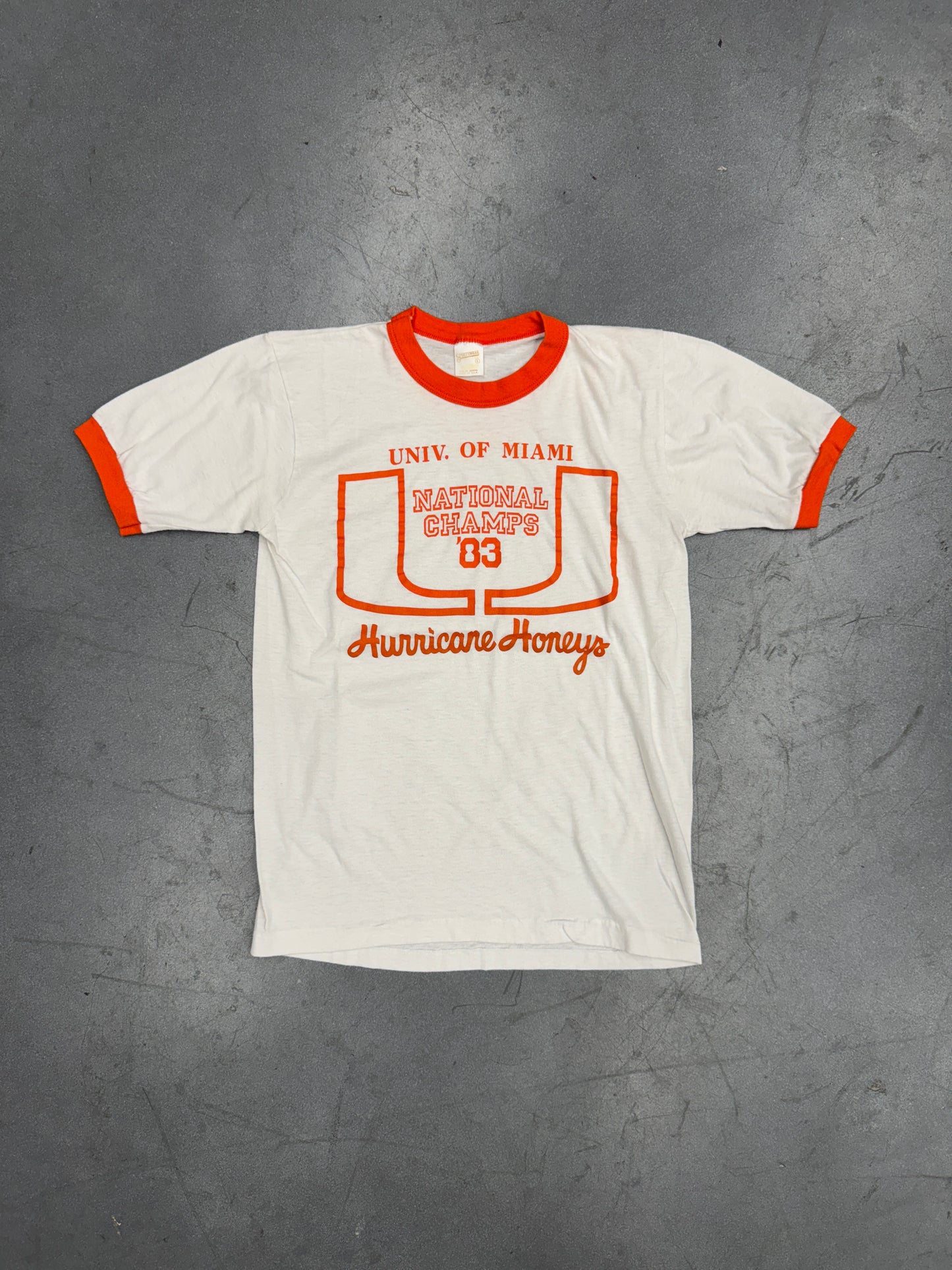 1983 UNIV. OF MIAMI HURRICANE HONEYS NATIONAL CHAMPS RINGER TEE (SPORTSWEAR TAG)