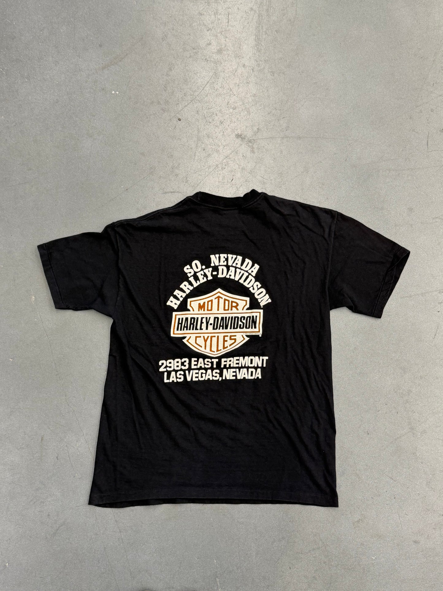 1987 ON THE EIGHT DAY, GOD CREATED HARLEY DAVIDSON LAS, VEGAS NEVADA TEE (HOLOUBEK TAG)