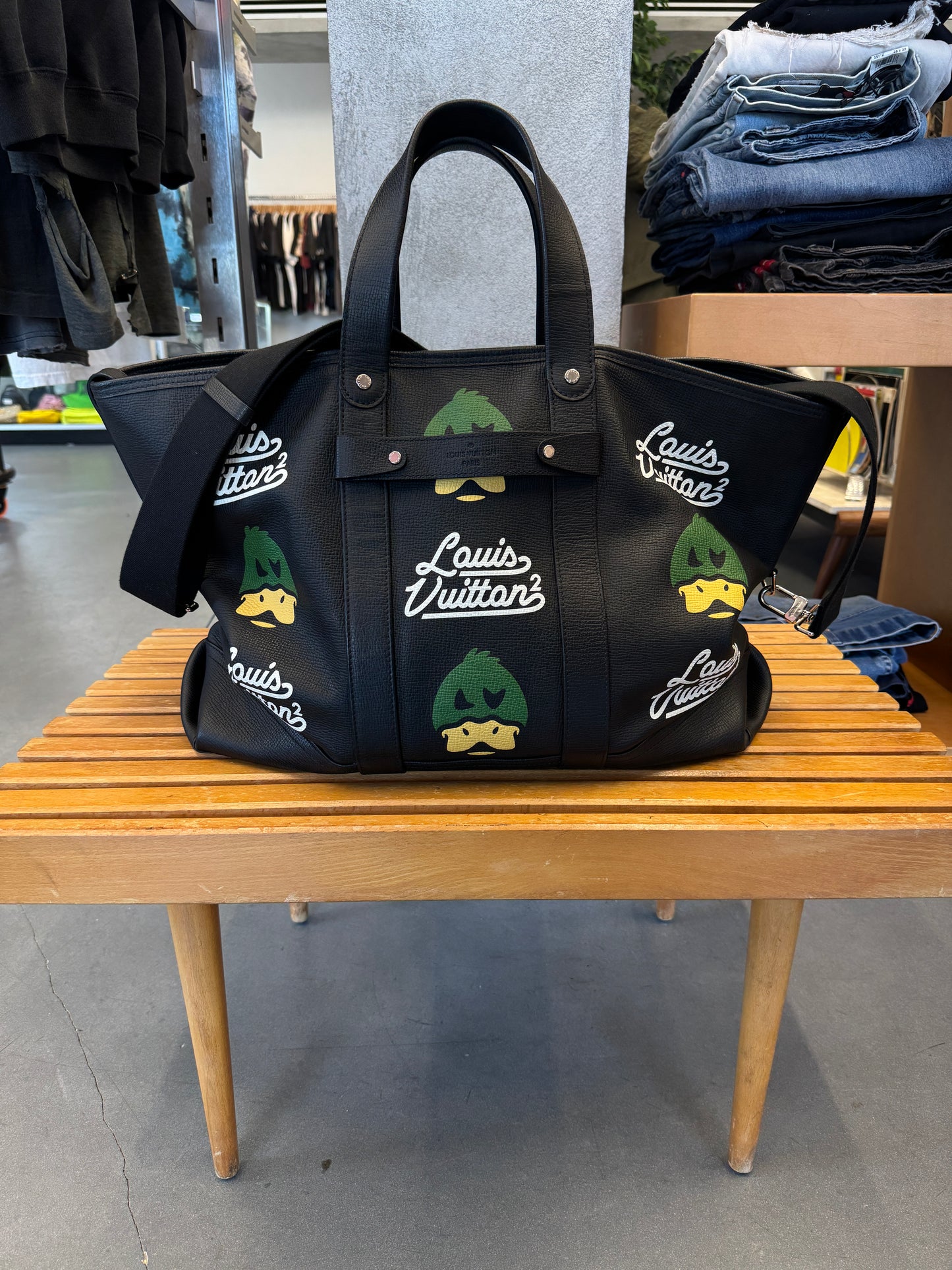 2021 LOUIS VUITTON NIGO TROLLY TOTE BAG BLACK LEATHER