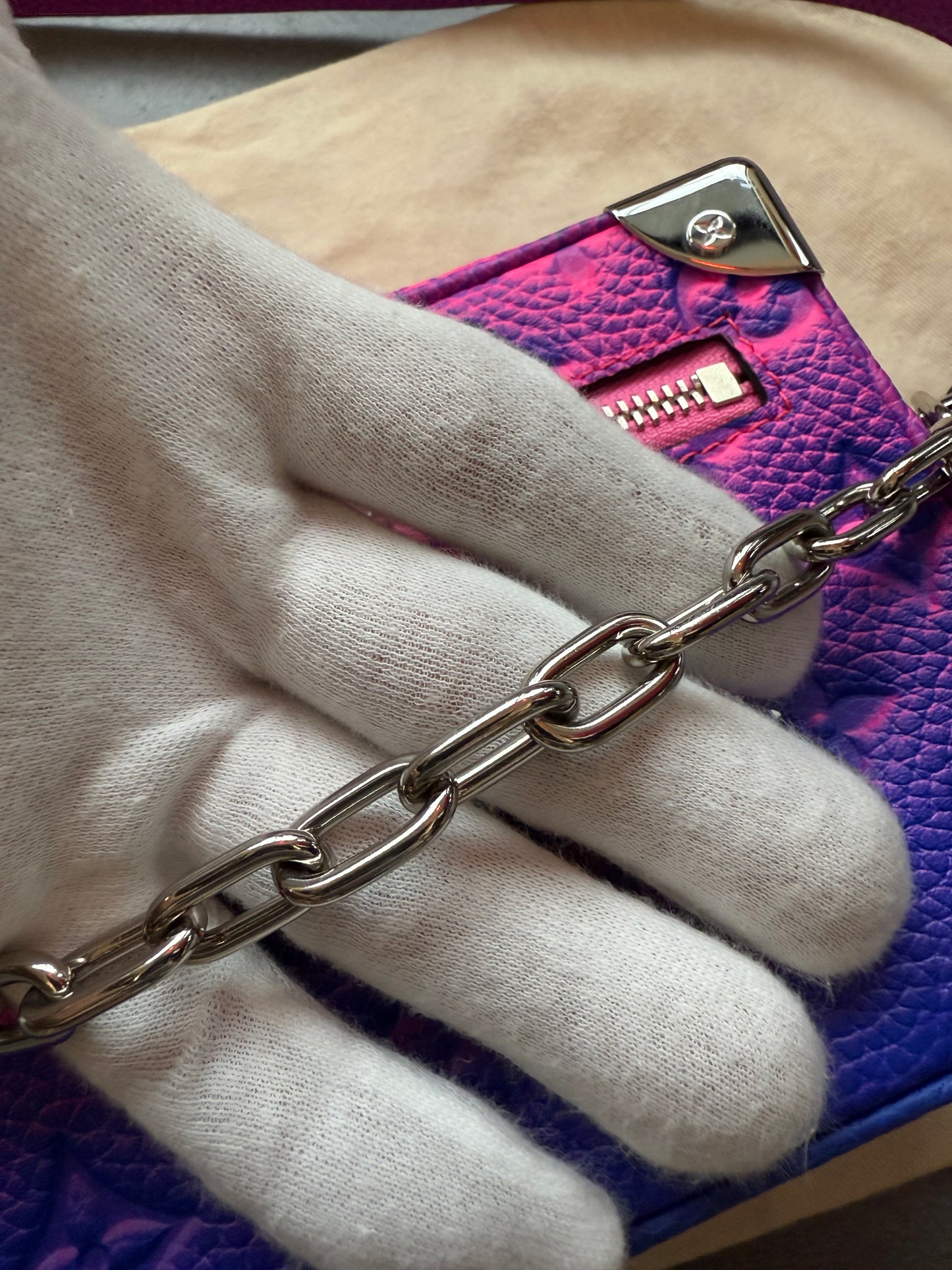 SS22 LOUIS VUITTON MINI SOFT TRUNK CHAIN BAG - TAURILLON ILLUSION BLUE/PINK (NEW WITH DUSTBAG) (TANIA)