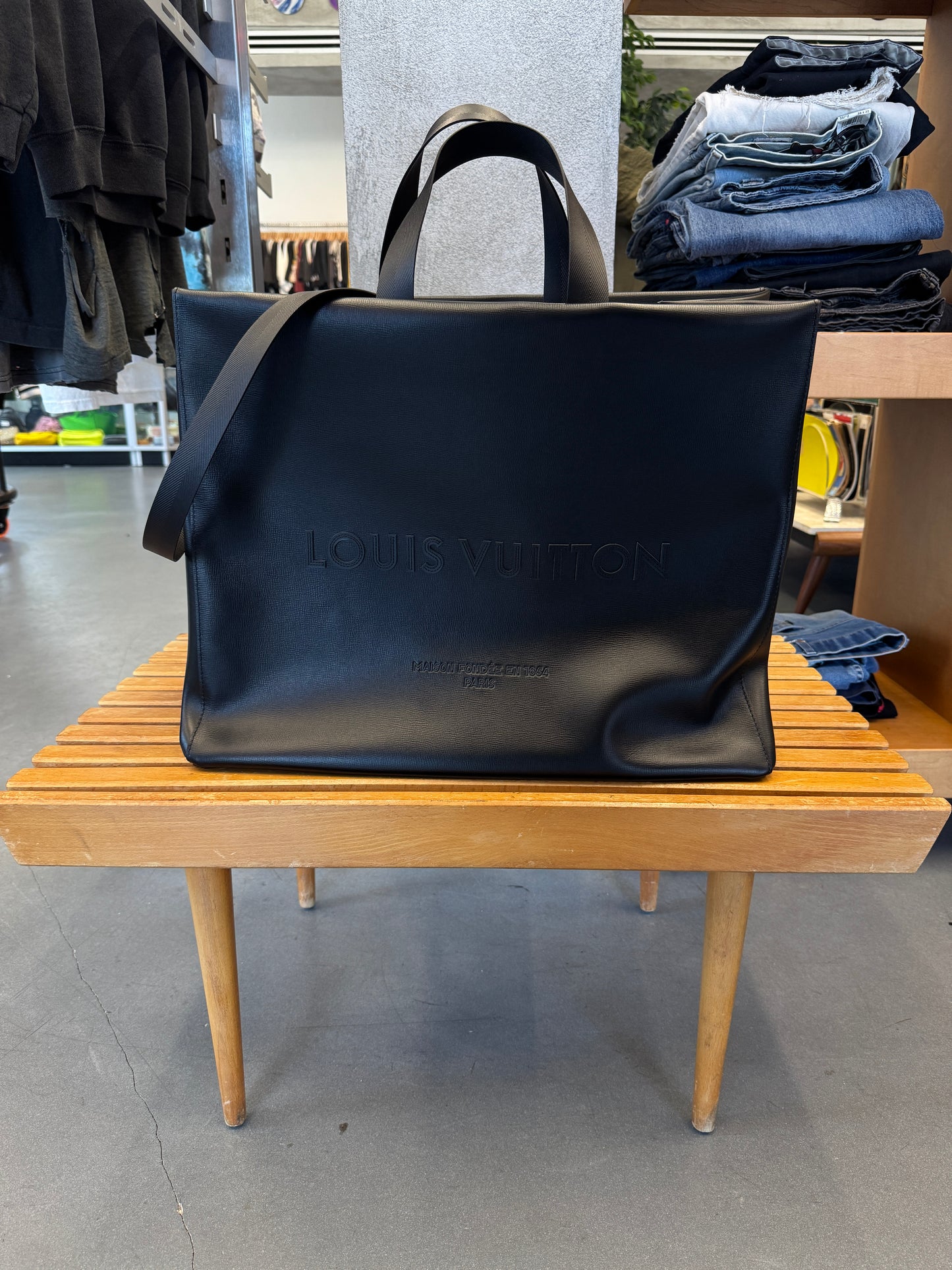 2025 LOUIS VUITTON SHOPPER TOTE GM BAG BLACK LEATHER