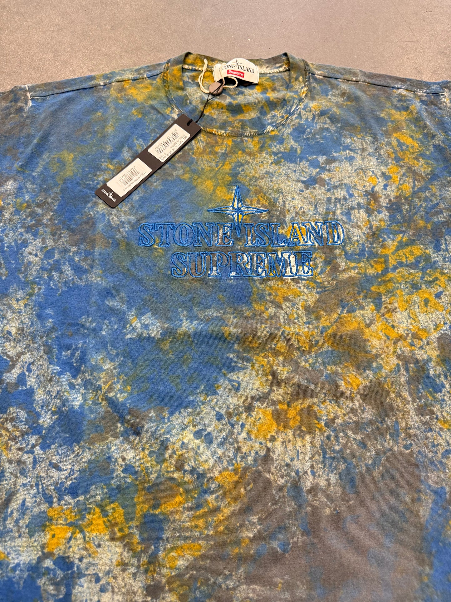 FW20 SUPREME STONE ISLAND EMBROIDERED LOGO S/S TOP - DARK BLUE (NWT)