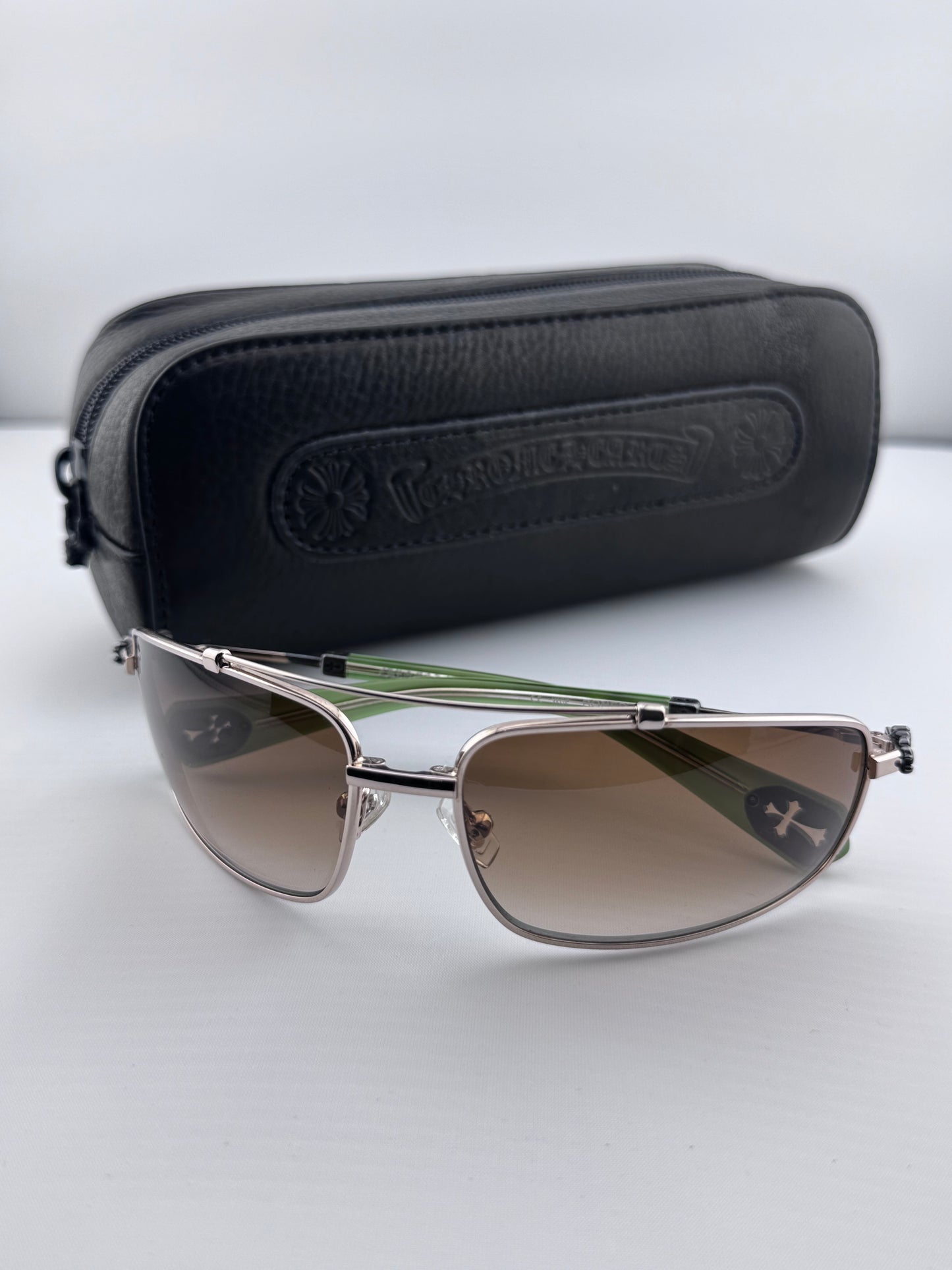 CHROME HEARTS ‘BONED’ LIGHT GREEN TORTOISE SUNGLASSES (WITH CASE)