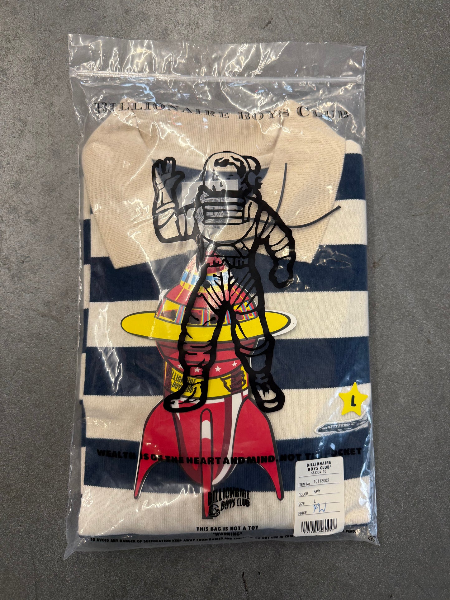 SEASON 10 BILLIONAIRE BOYS CLUB BBC AIRPLANE STRIPED POLO SHIRT (L) (NEW WITH TAG & BAG)