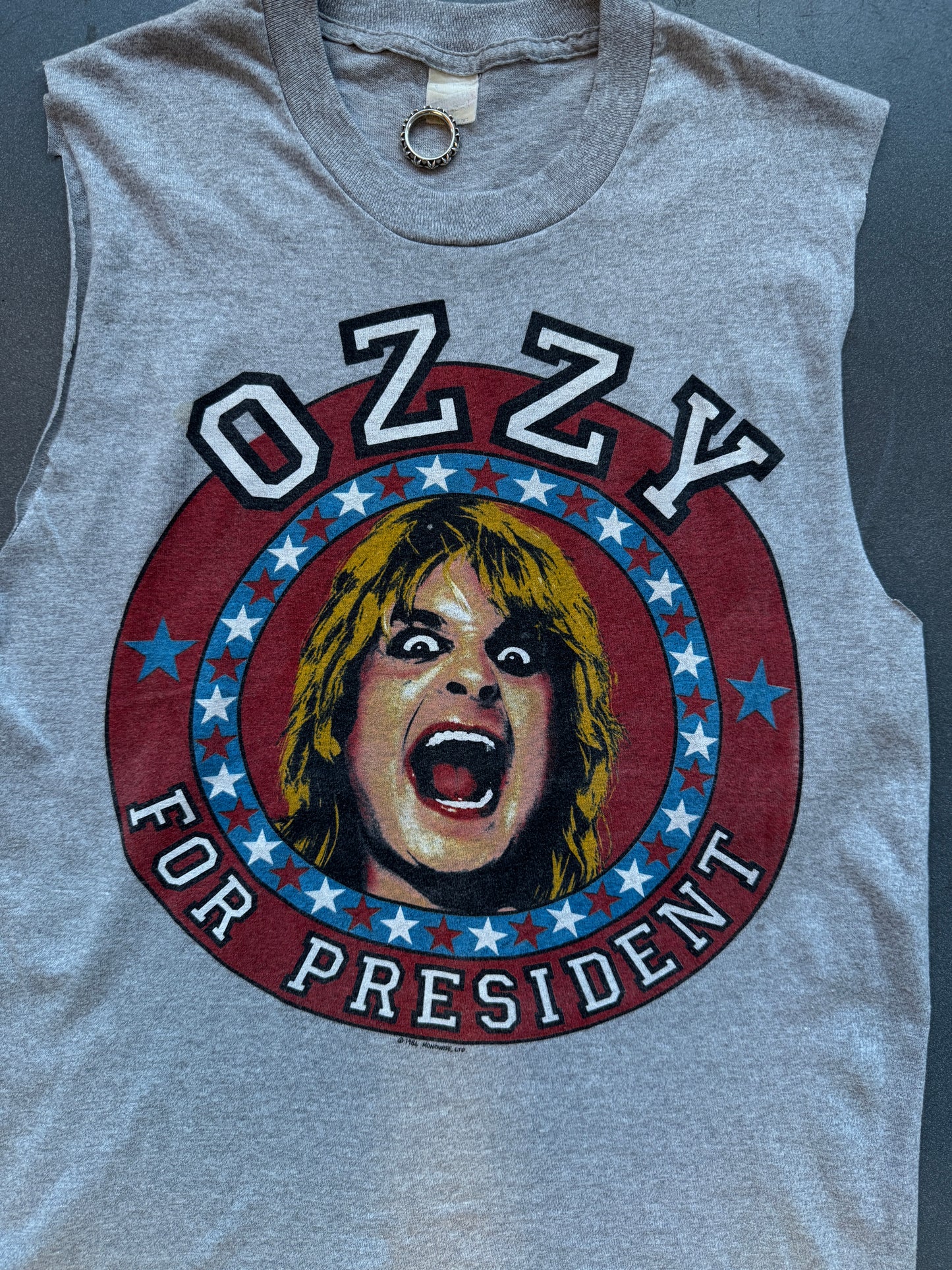 1984 OZZY OZBOURNE FOR PRESIDENT SLEEVELESS TEE (SCREEN STARS TAG)