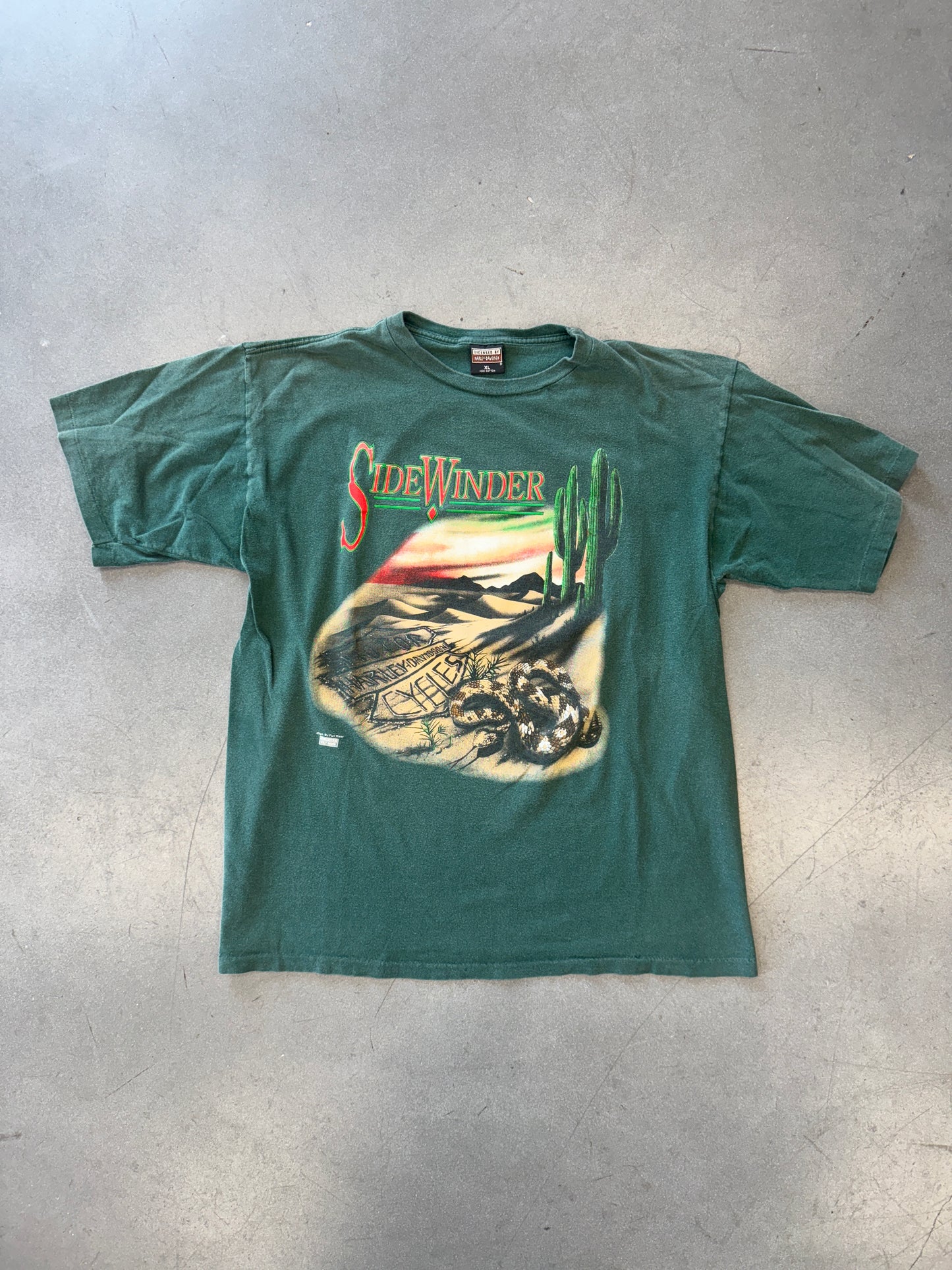90'S HARLEY-DAVIDSON SIDE WINDER DESERT TEE (HARLEY-DAVIDSON TAG) - GREEN