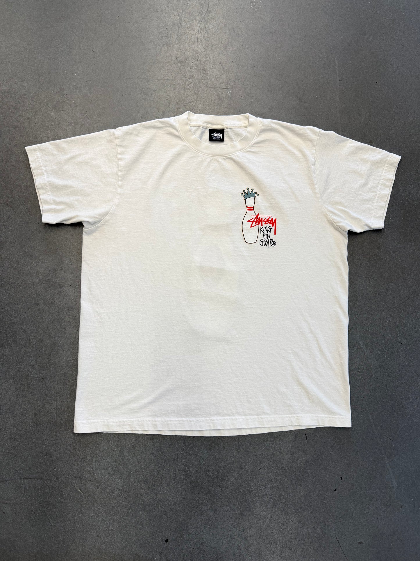 STUSSY KING PIN GEAR MULLET TEE - WHITE (XL)