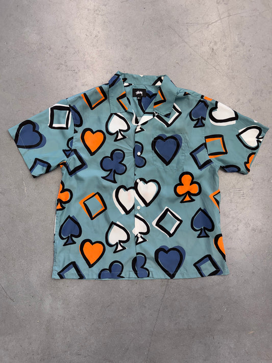STUSSY JAPAN SILKY CARD SUITS BUTTON UP SHIRT - (M)