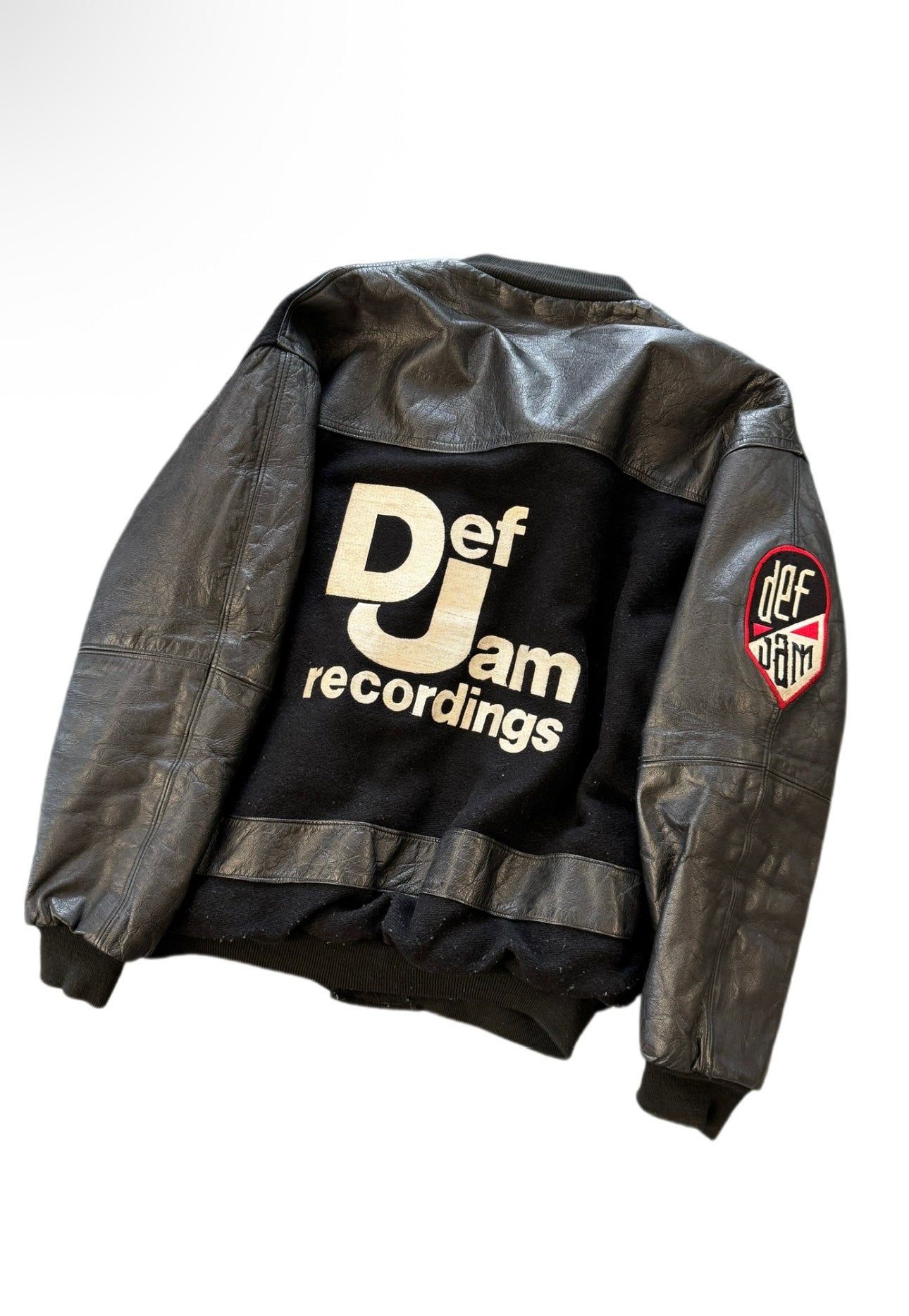DEF JAM RECORDINGS EMBROIDRED NEEDLE LEATHER VARSITY JACKET