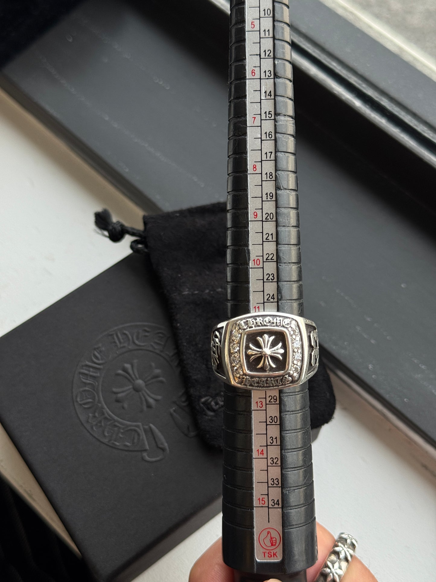 CHROME HEARTS DIAMOND CHAMPION SILVER RING 33 LARGE (SIZE 12) (36.1 GRAMS) (NEW)
