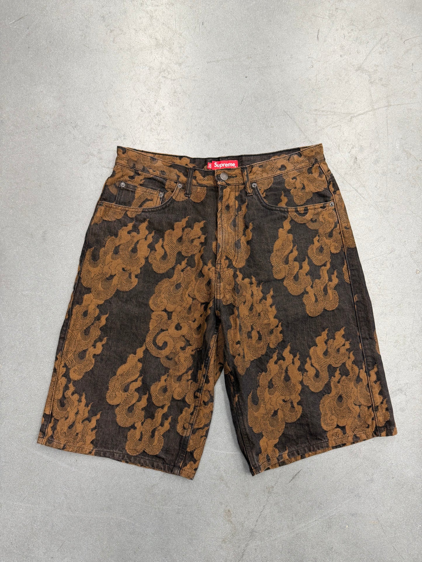 SS23 SUPREME FLAMES JACQUARD BAGGY DENIM SHORTS