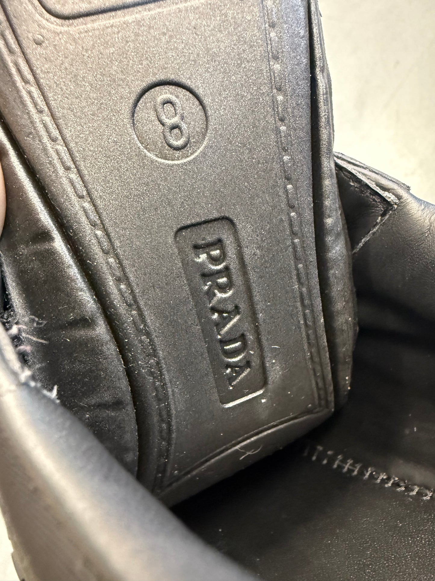 SIZE 8.5 PRADA BLACK CROC CALZATURE UOMO COCCO+NYLON GABARDINE 1 NERO (PRE-OWNED WITH BOX)