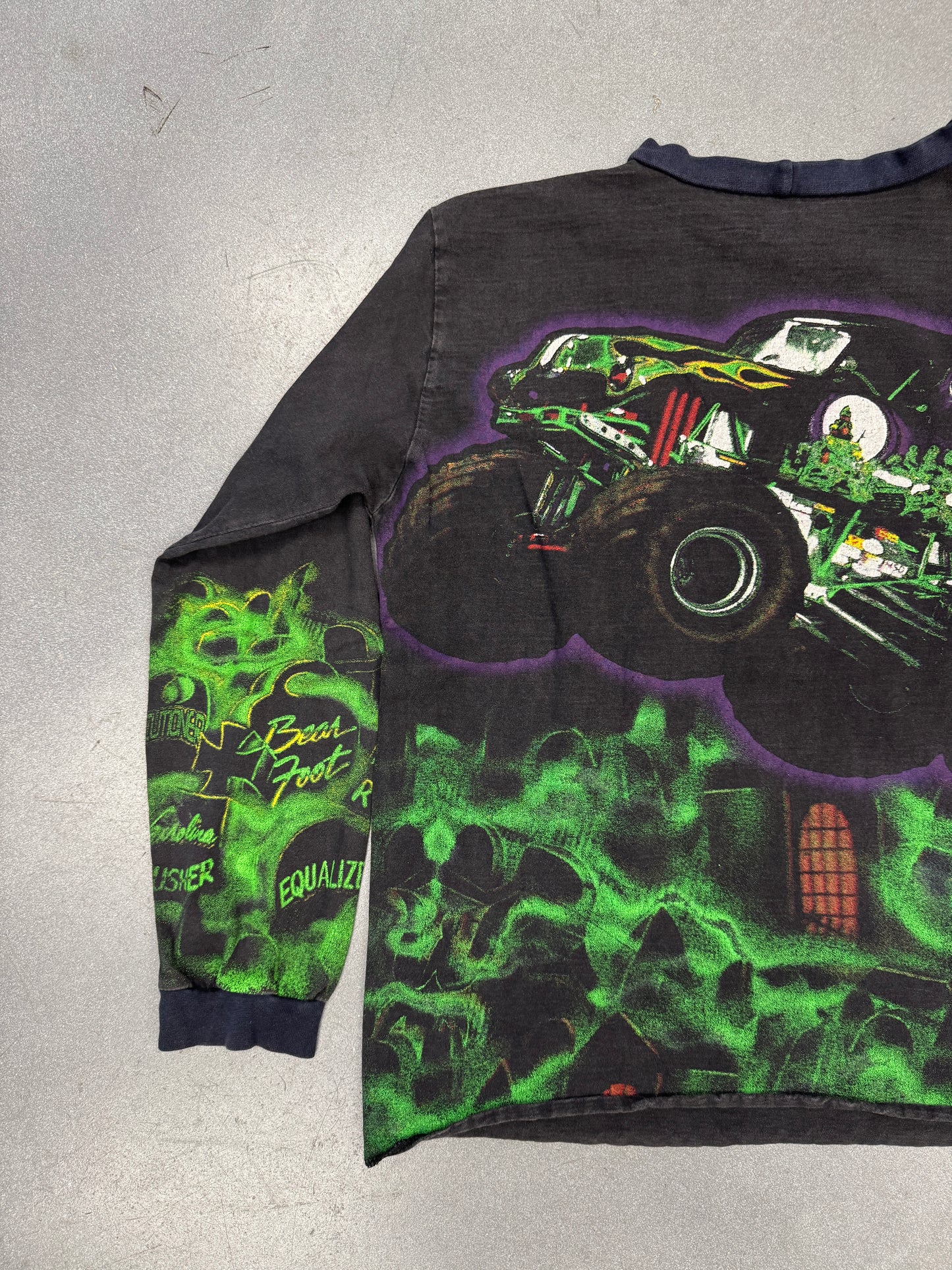 90'S AOP GRAVE DIGGER MONSTER TRUCK RACING LS TEE (MADE IN USA TAG) (M)