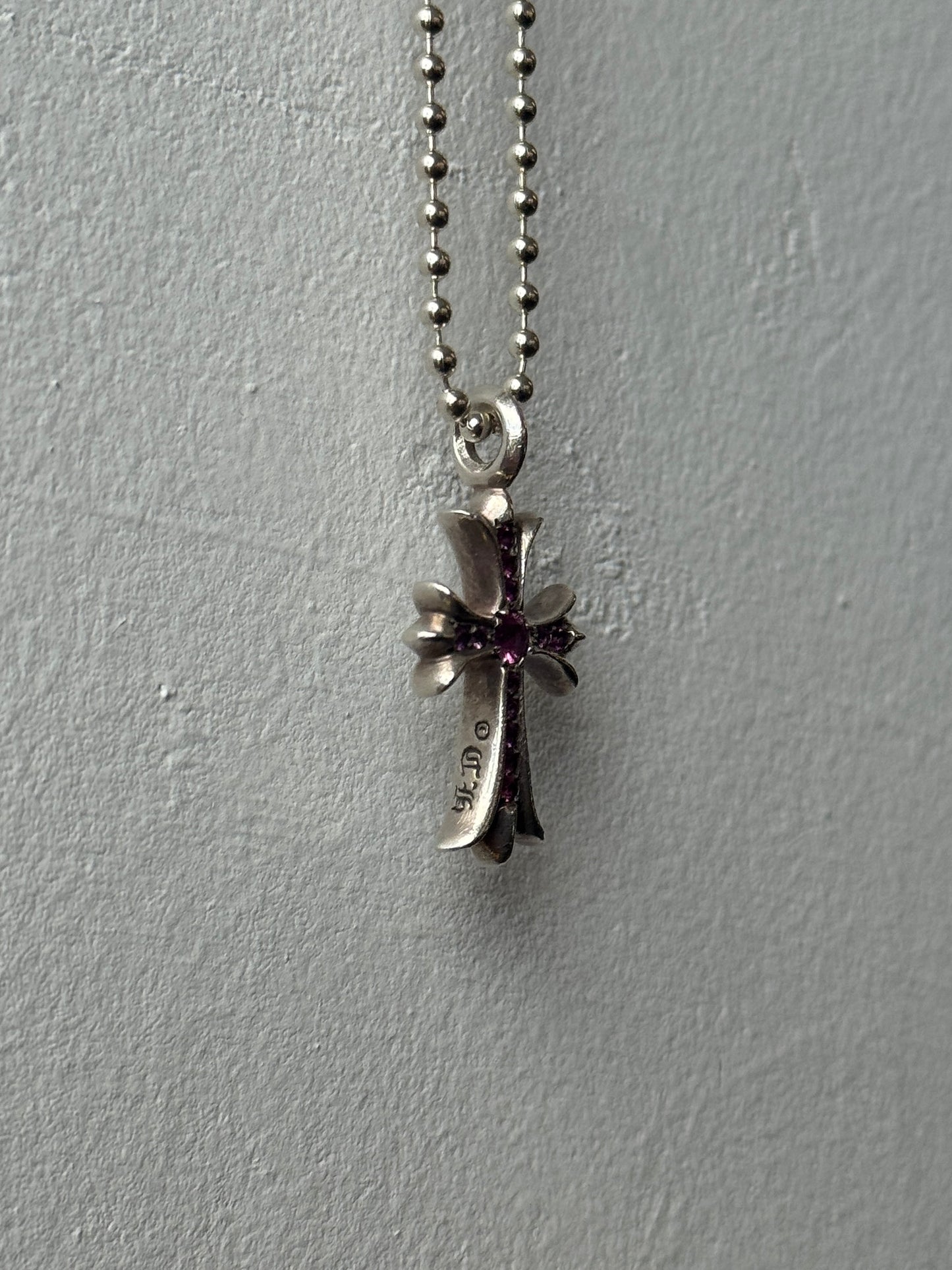 CHROME HEARTS PAVE PINK SAPPHIRE CROSS SILVER PENDANT (5.7 GRAMS)