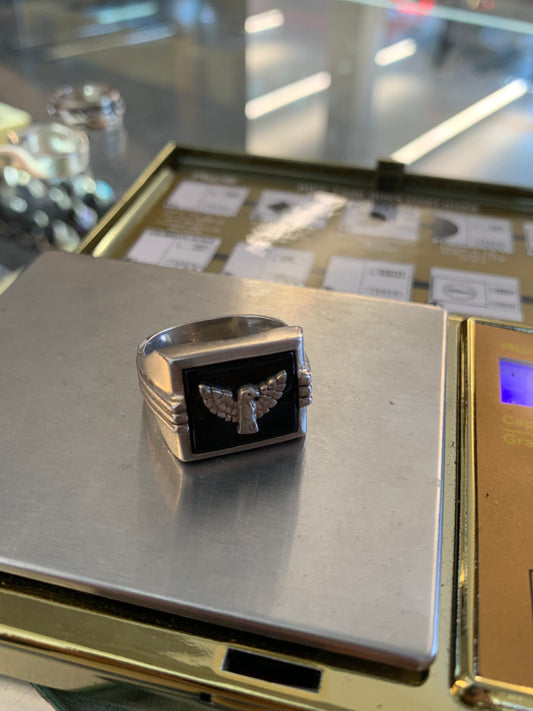 SILVER/ONYX THUNDERBIRD RING (9.7 GRAMS)