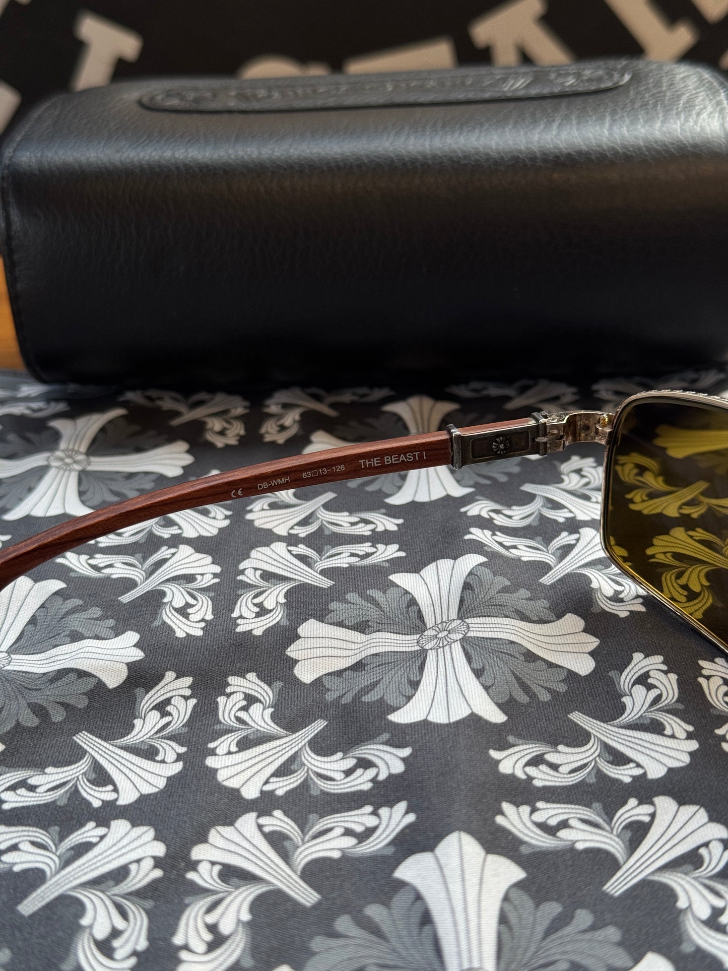 VINTAGE CHROME HEARTS THE BEAST I WOODEN SUNGLASSES (WITH CASE)