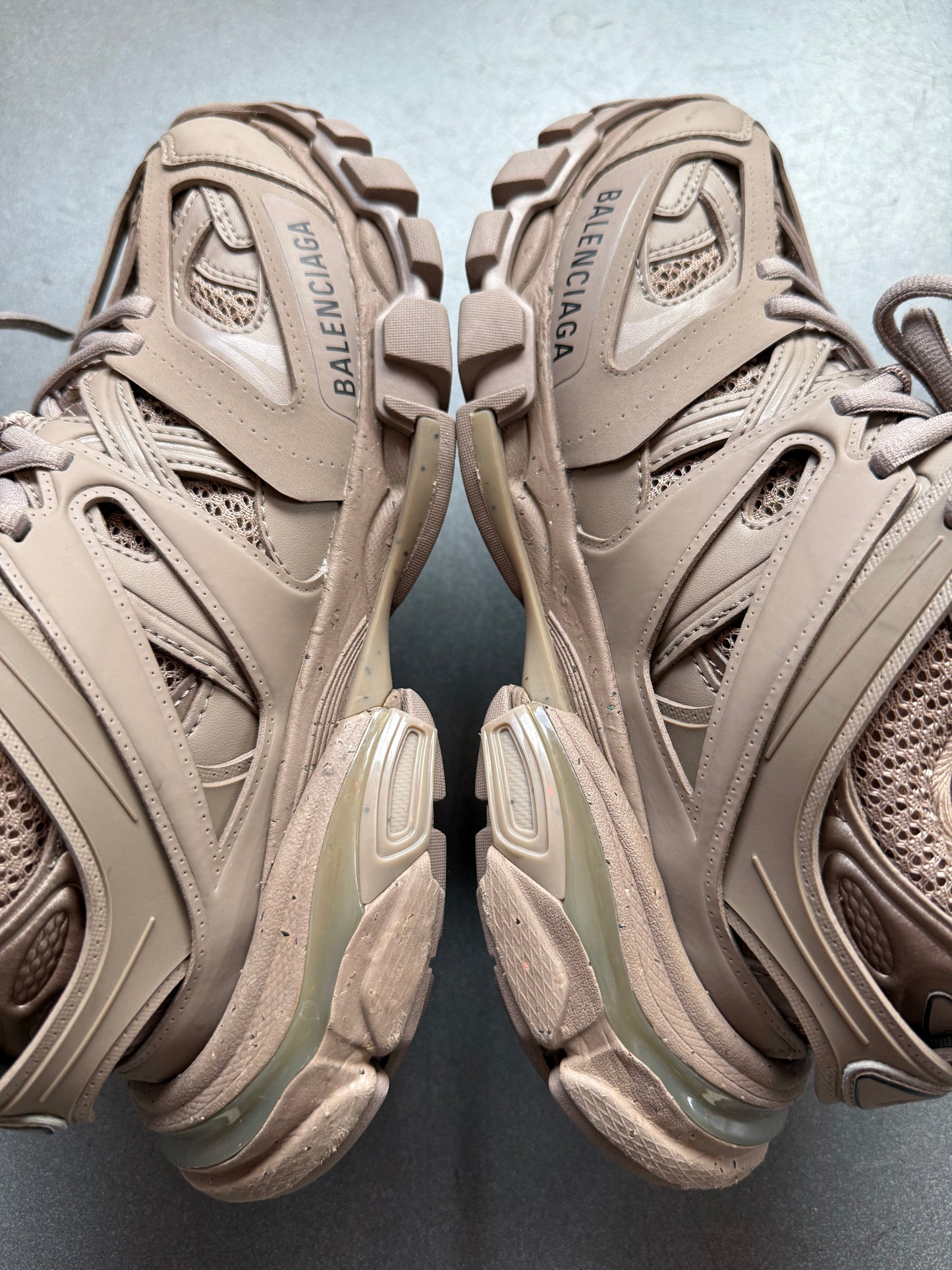 SIZE 37 BALENCIAGA WOMEN'S TRACK SNEAKER RECYCLED SOLE  "BEIGE" (PRE-OWNED NO BOX)