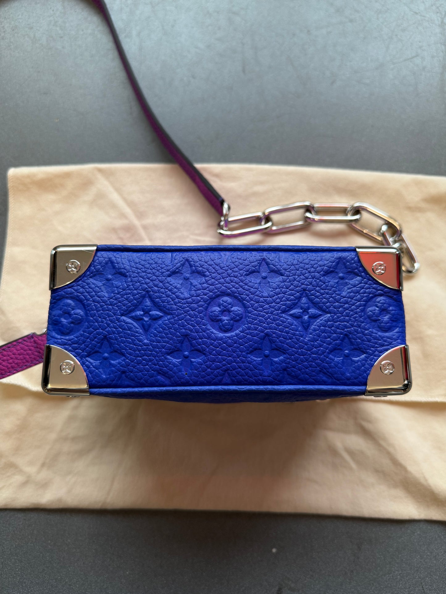 SS22 LOUIS VUITTON MINI SOFT TRUNK CHAIN BAG - TAURILLON ILLUSION BLUE/PINK (NEW WITH DUSTBAG) (TANIA)