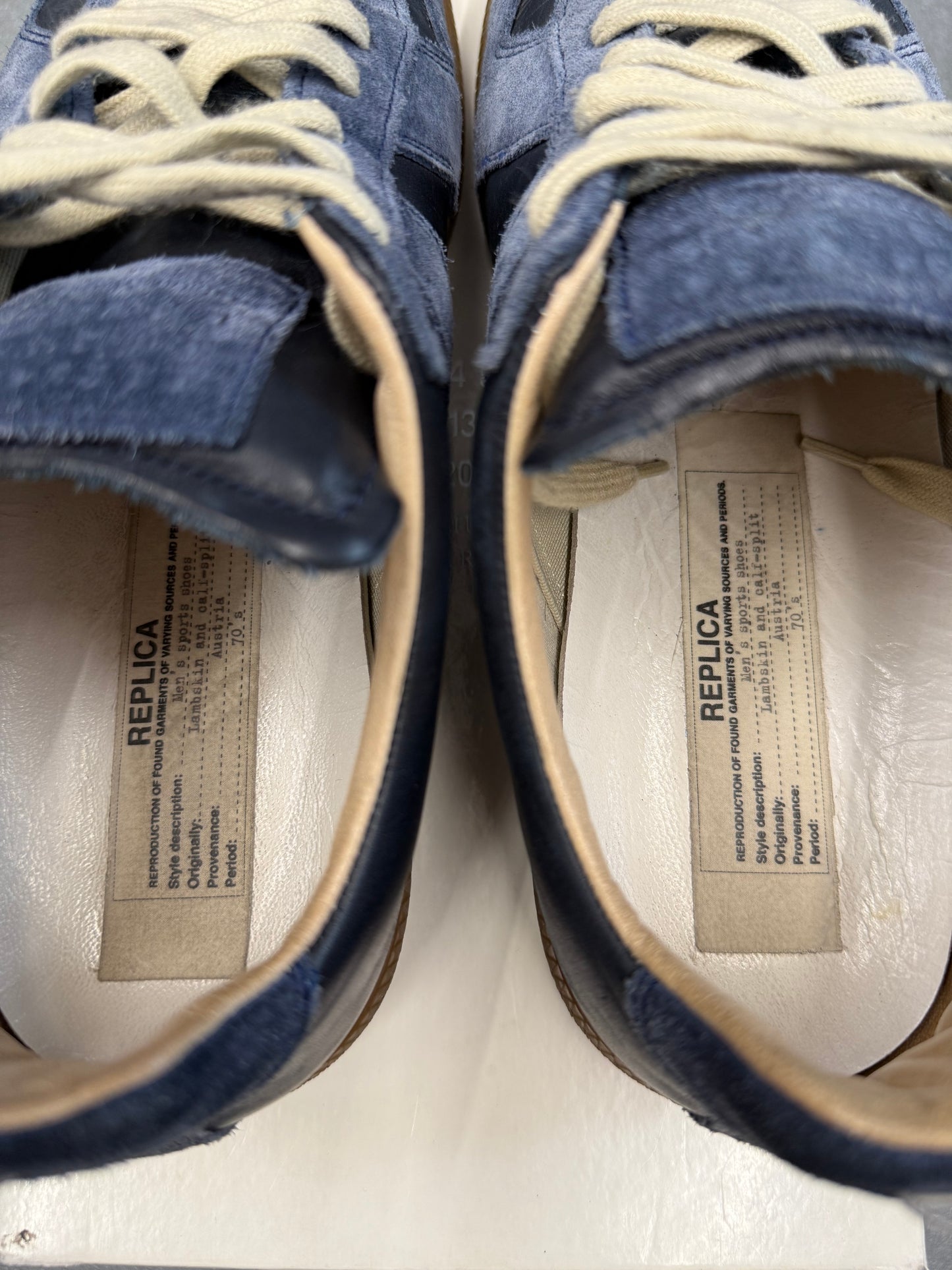 SIZE 41 MAISON MARGIELA REPLICA SNEAKER - NAVY BLUE (PRE-OWNED WITH BOX)