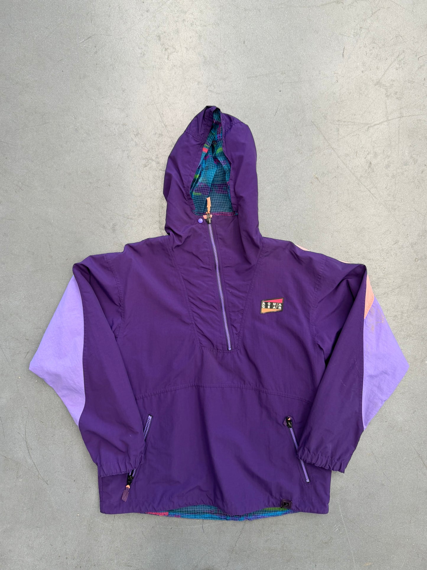‘90s NIKE REVERSIBLE AQUA GEAR MULTI GEAR QUARTER ZIP COLOFUL WINDBREAKER